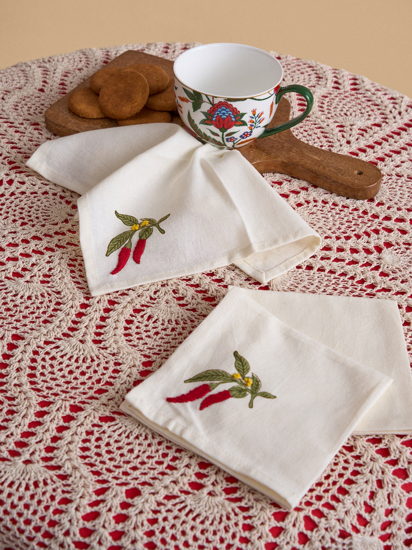 Emb. Napkin - Red Chilly ( Set of 6 )