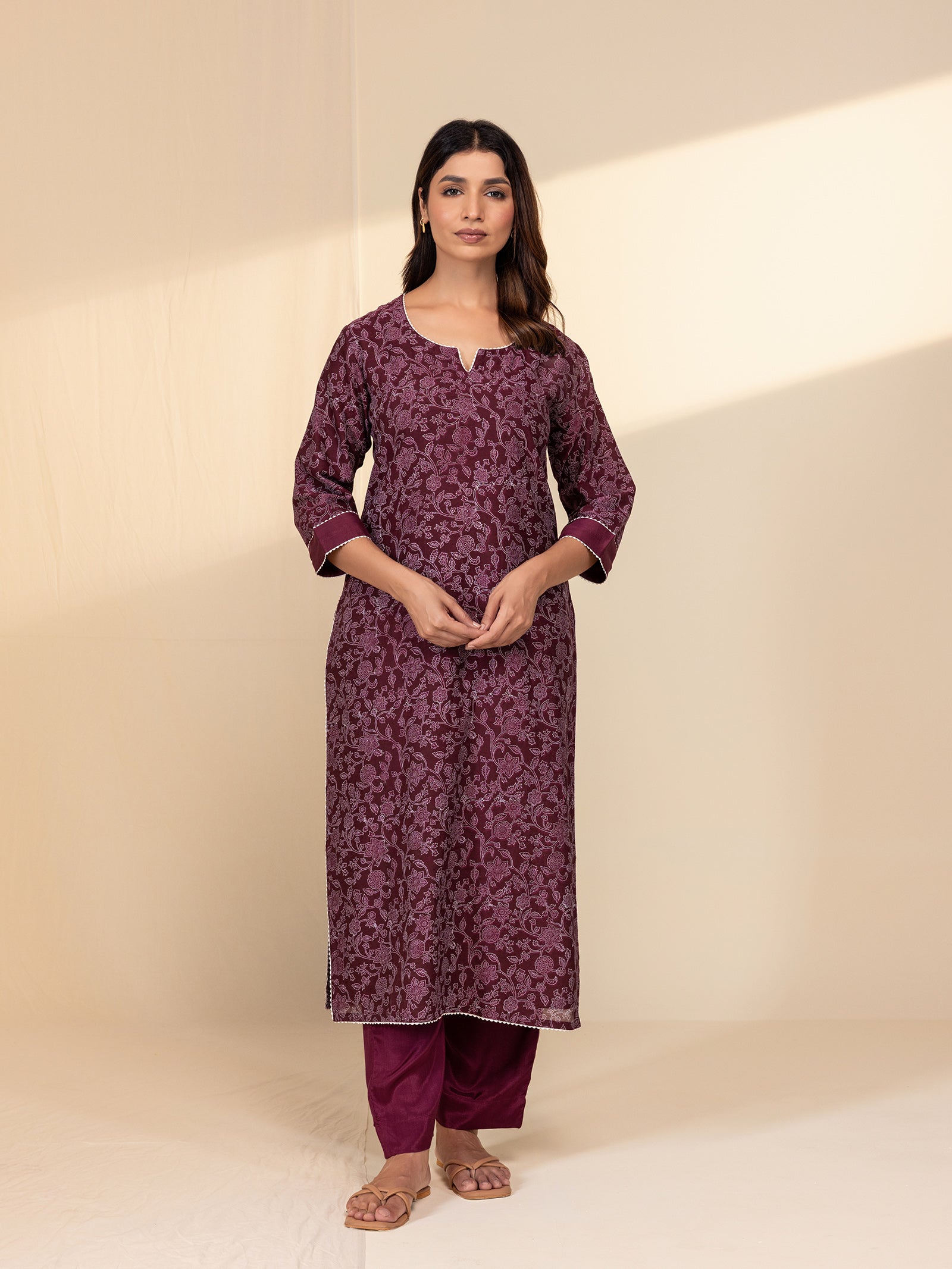 Ethnic Maroon Chanderi Kurta