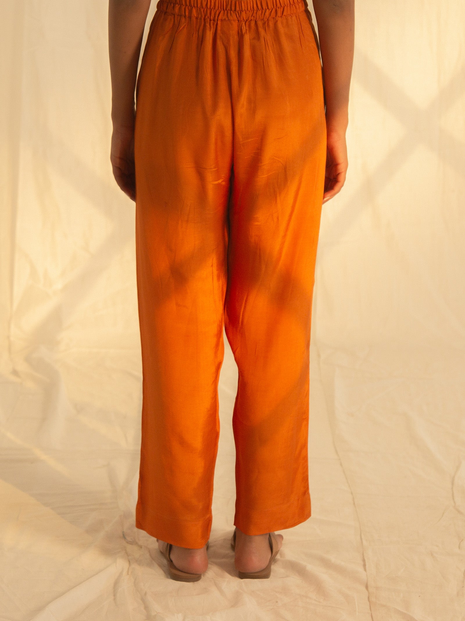 Festive Burnt Orange Bamboo Silk Straight Pant