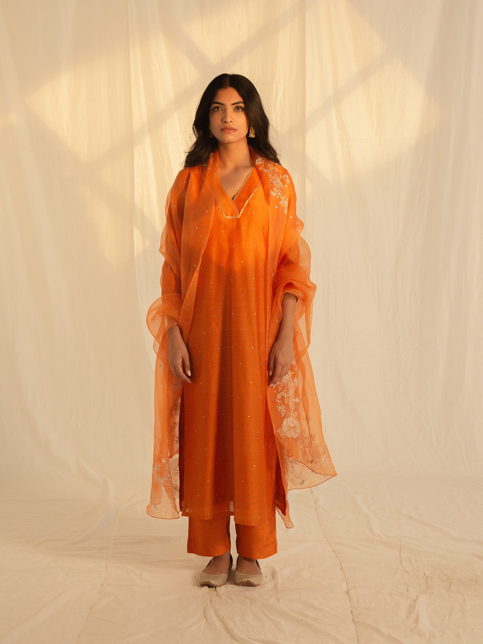 Festive Burnt Orange Chanderi Kurta