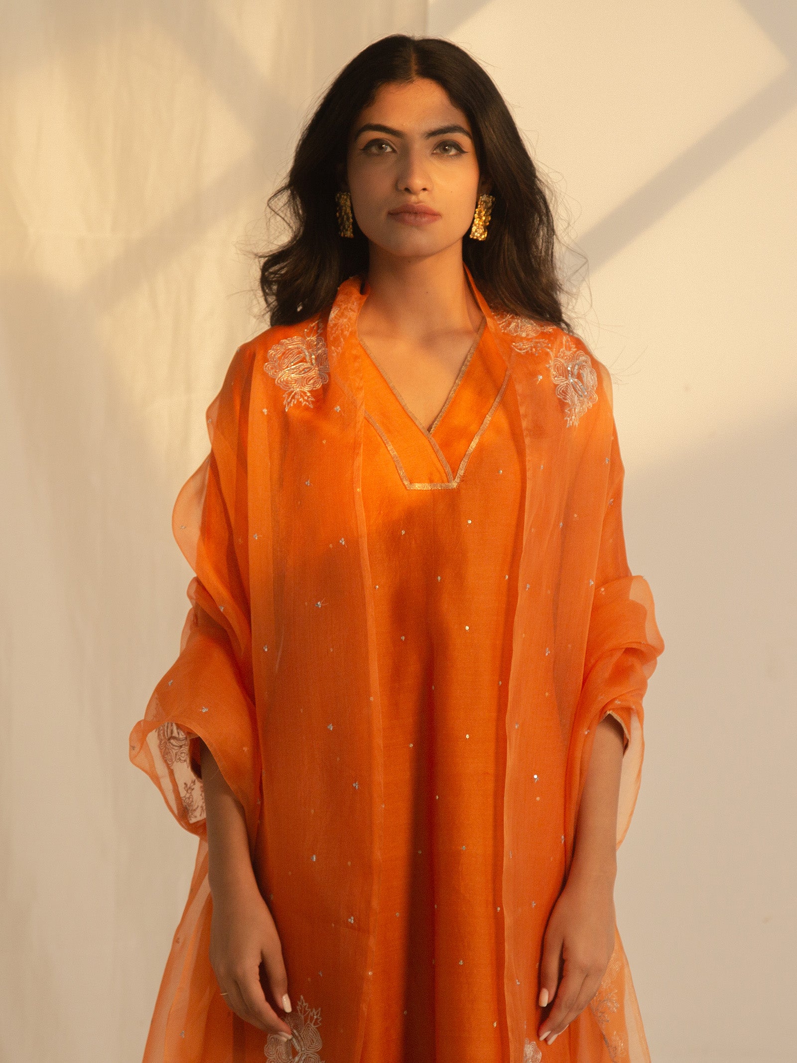 Festive Burnt Orange Chanderi Kurta