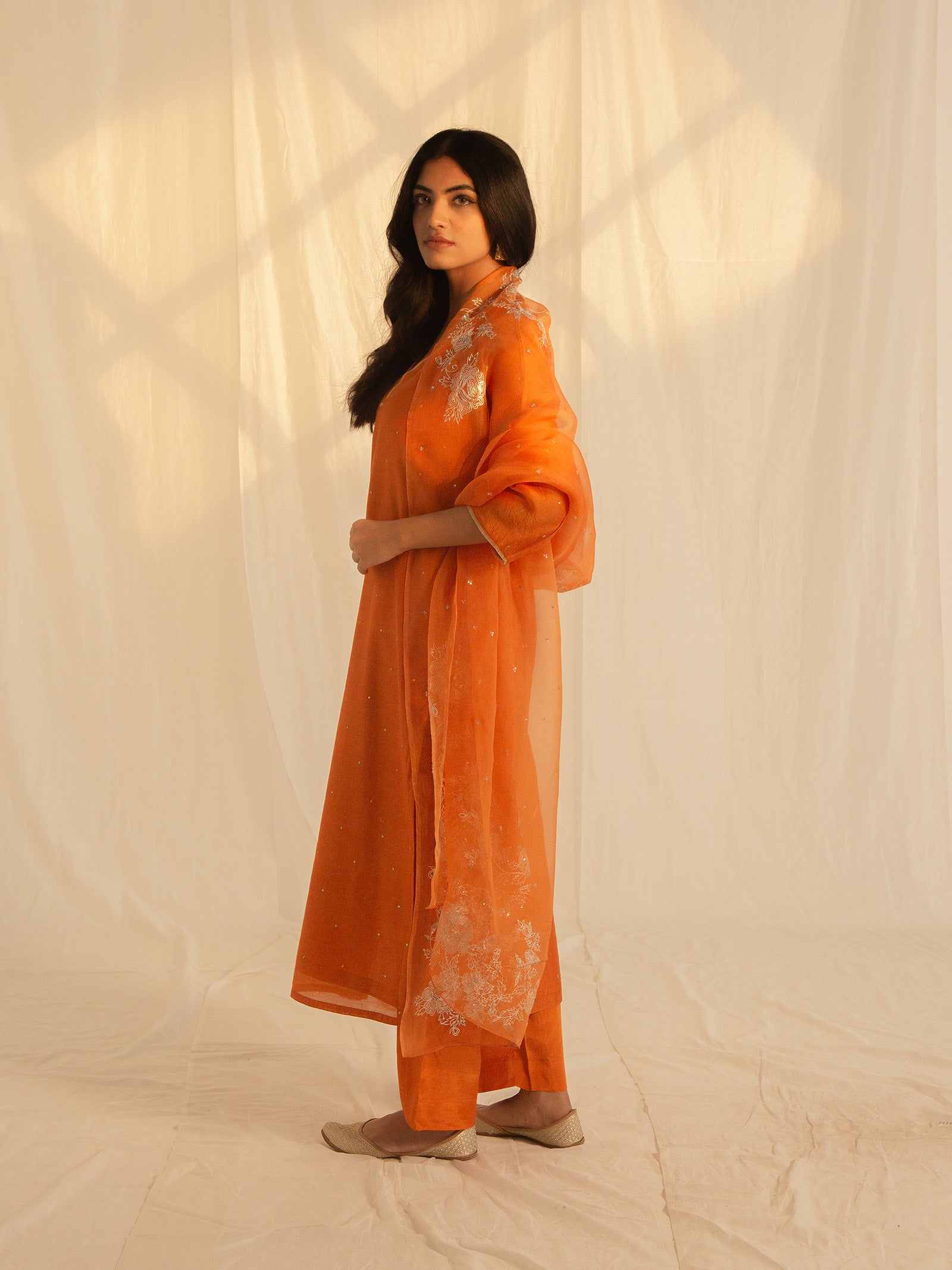 Festive Burnt Orange Chanderi Kurta