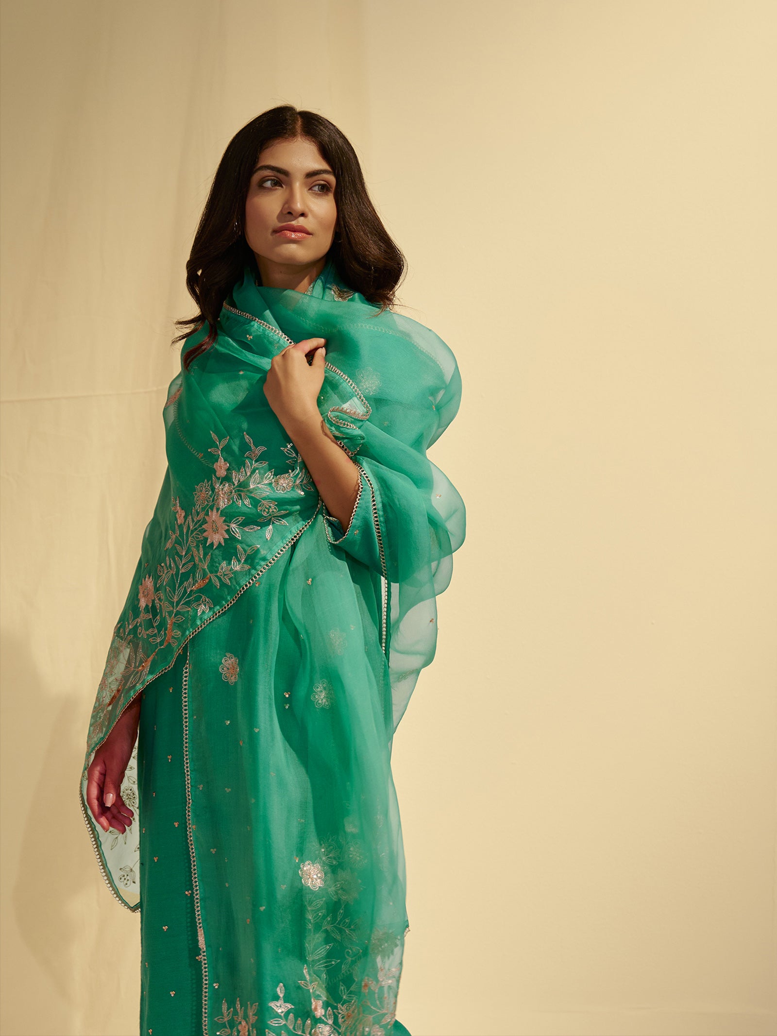 Festive Emerald Organza Dupatta