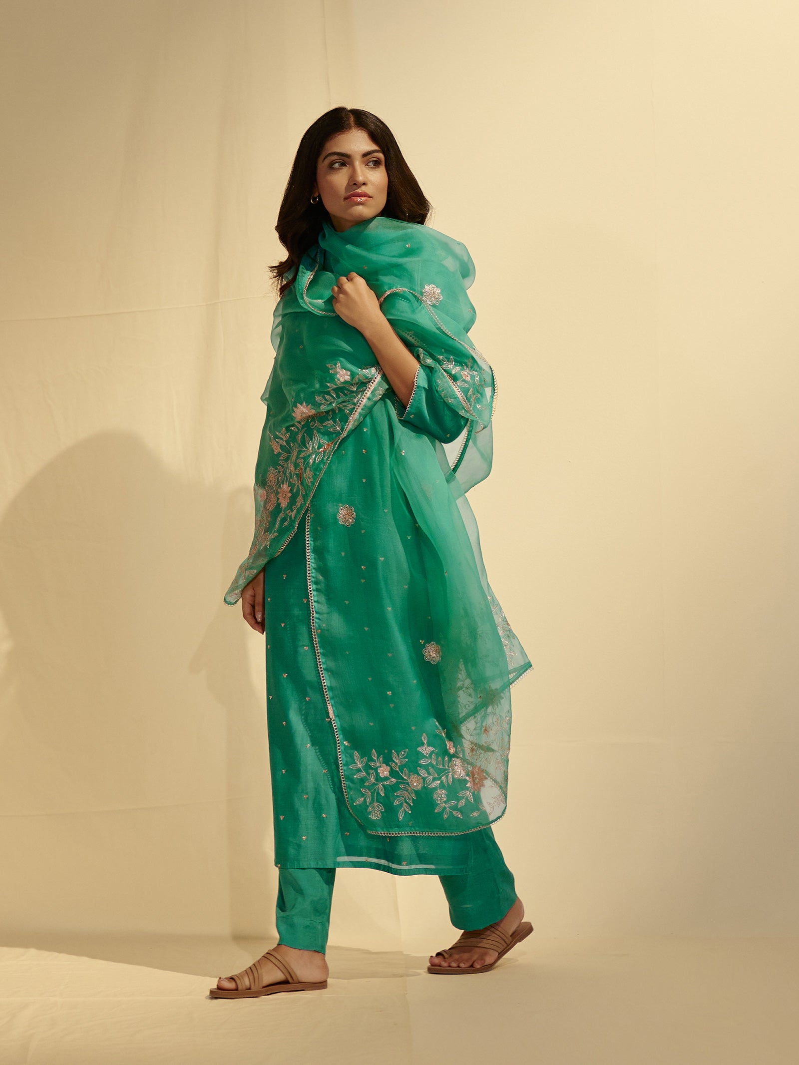 Festive Emerald Organza Dupatta