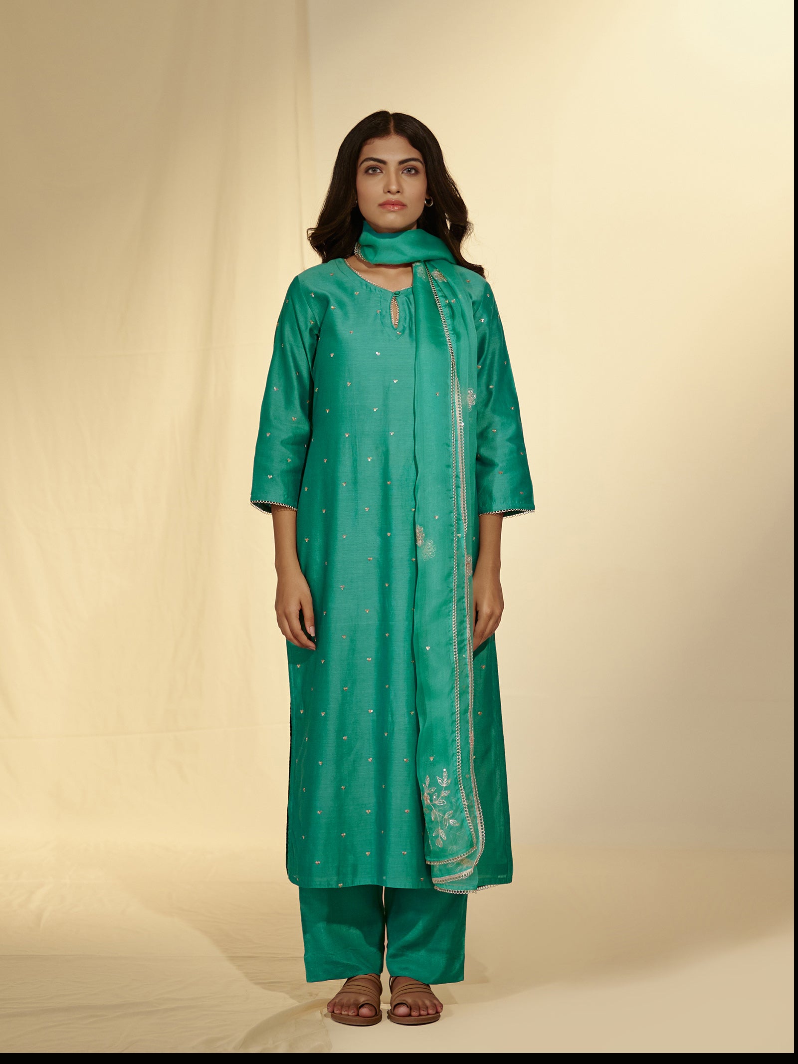 Festive Emerald Chanderi Kurta