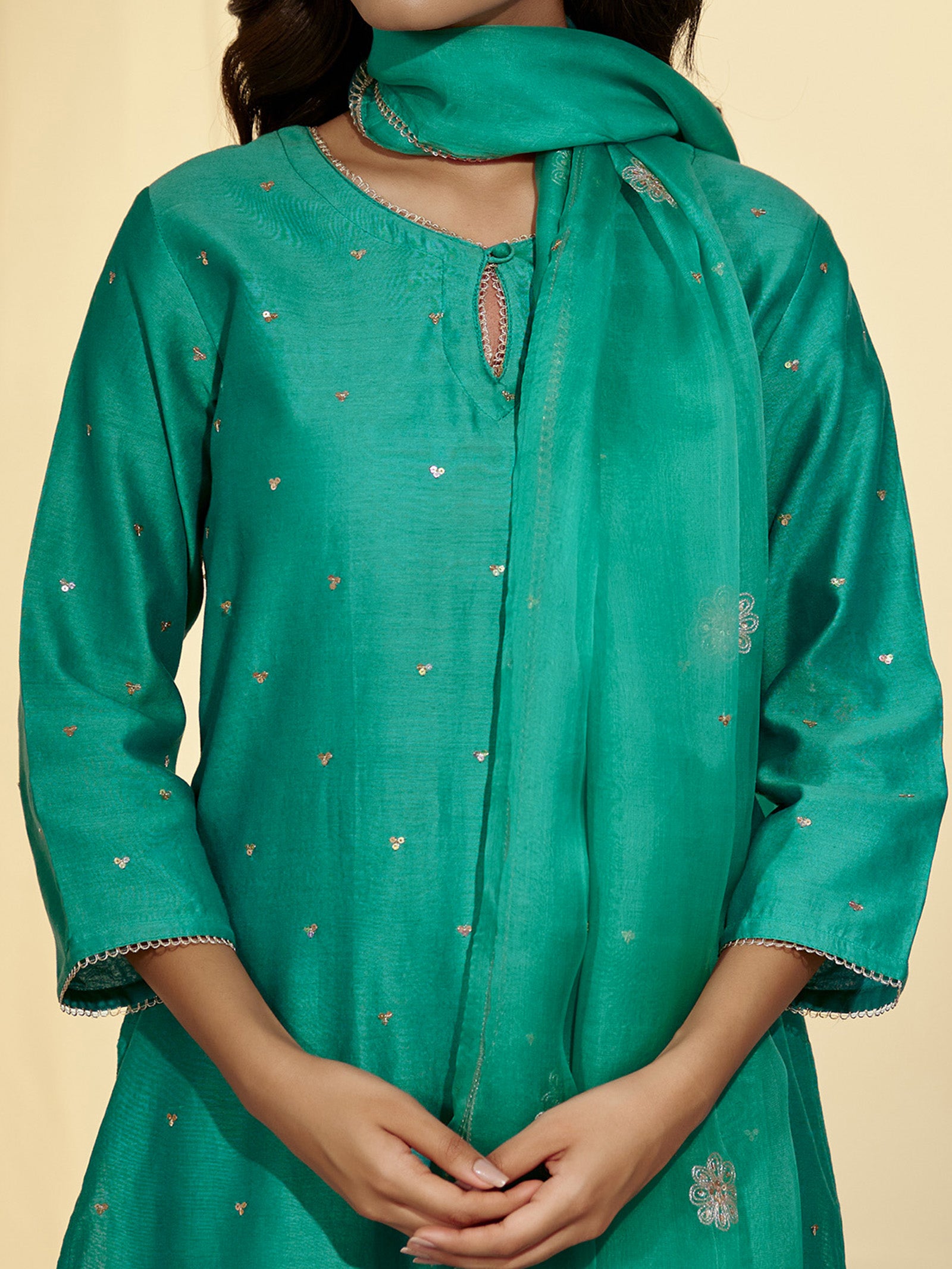 Festive Emerald Chanderi Kurta