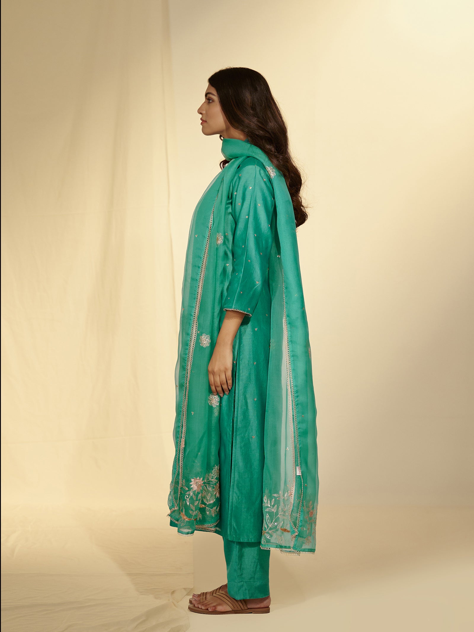 Festive Emerald Chanderi Kurta