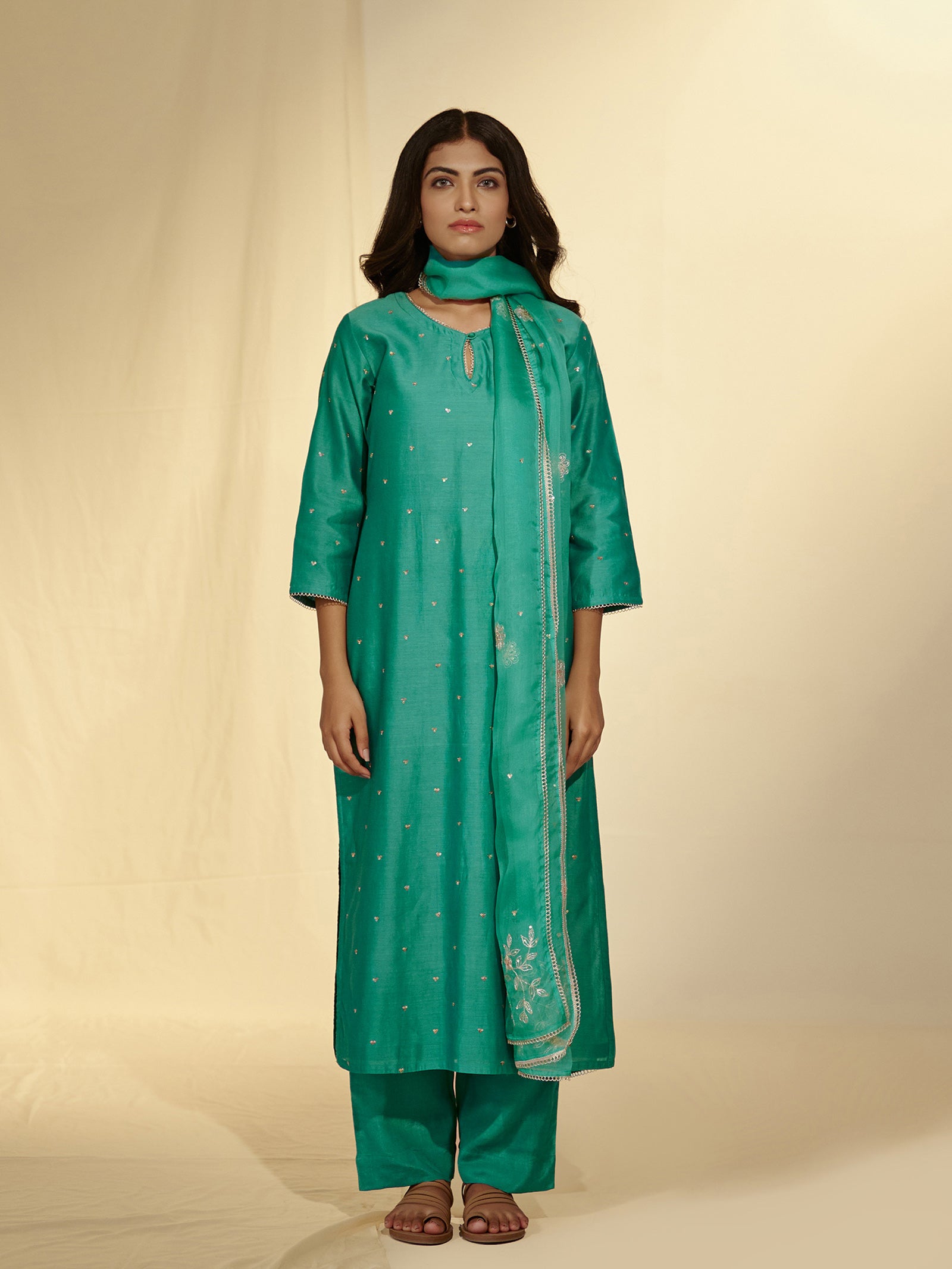 Festive Emerald Chanderi Kurta