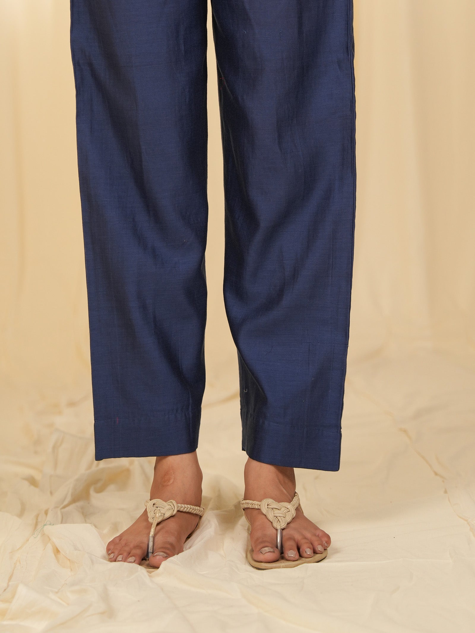 Filigree Blue Chanderi Straight Pants