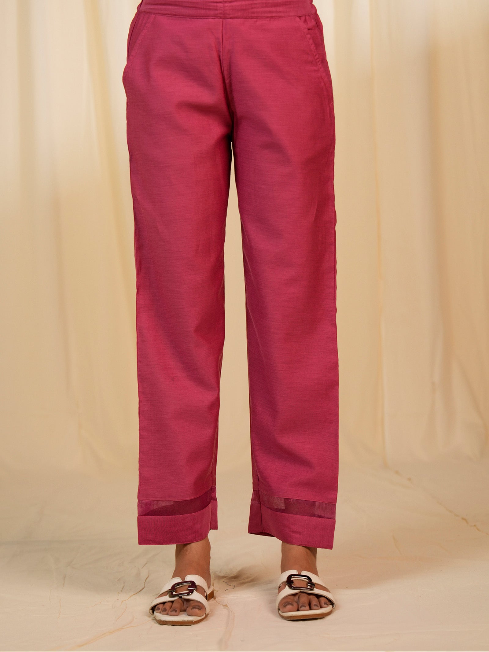 Filigree Pink Chanderi Straight Pants
