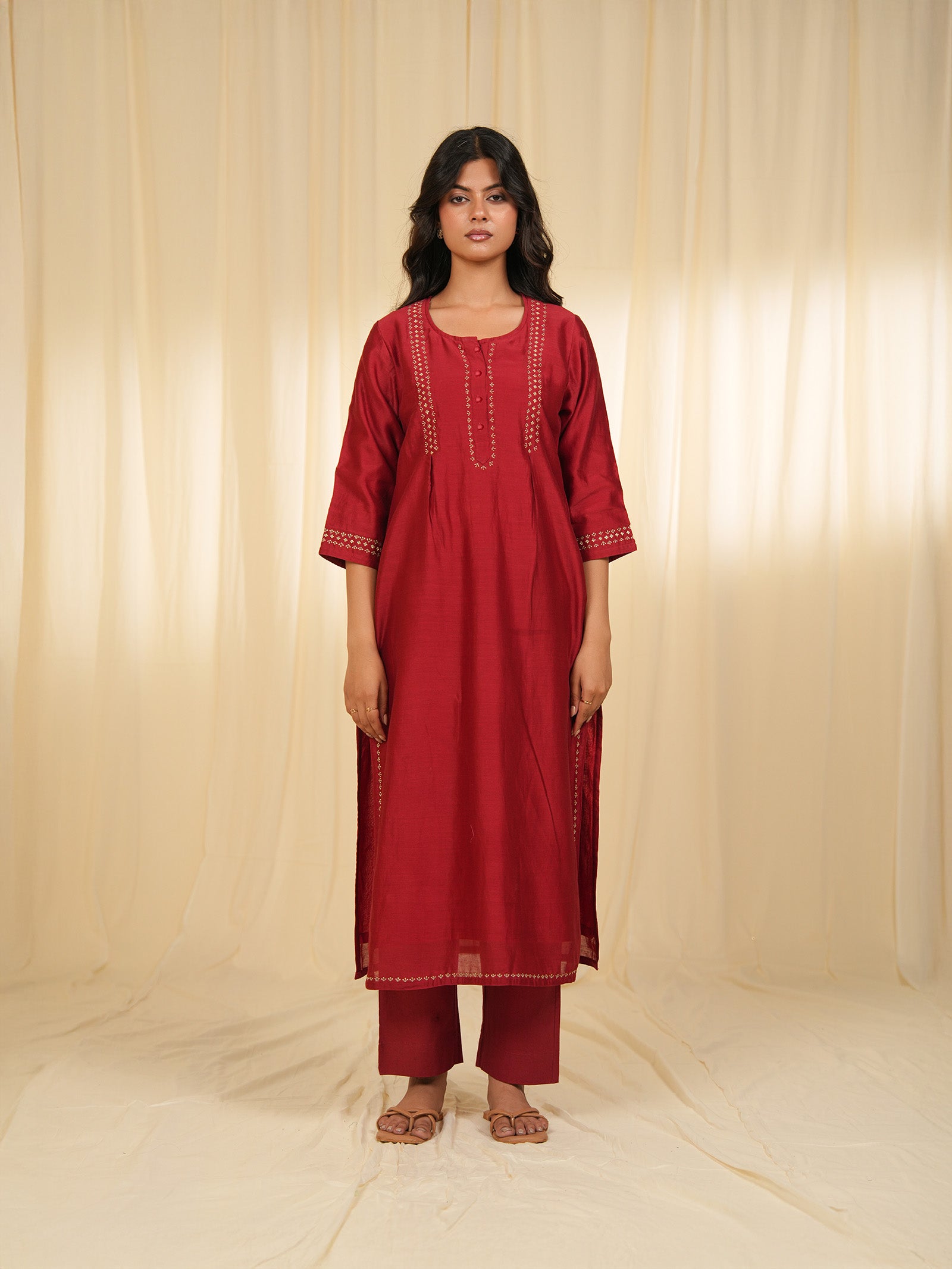 Filigree Red Chanderi Kurta