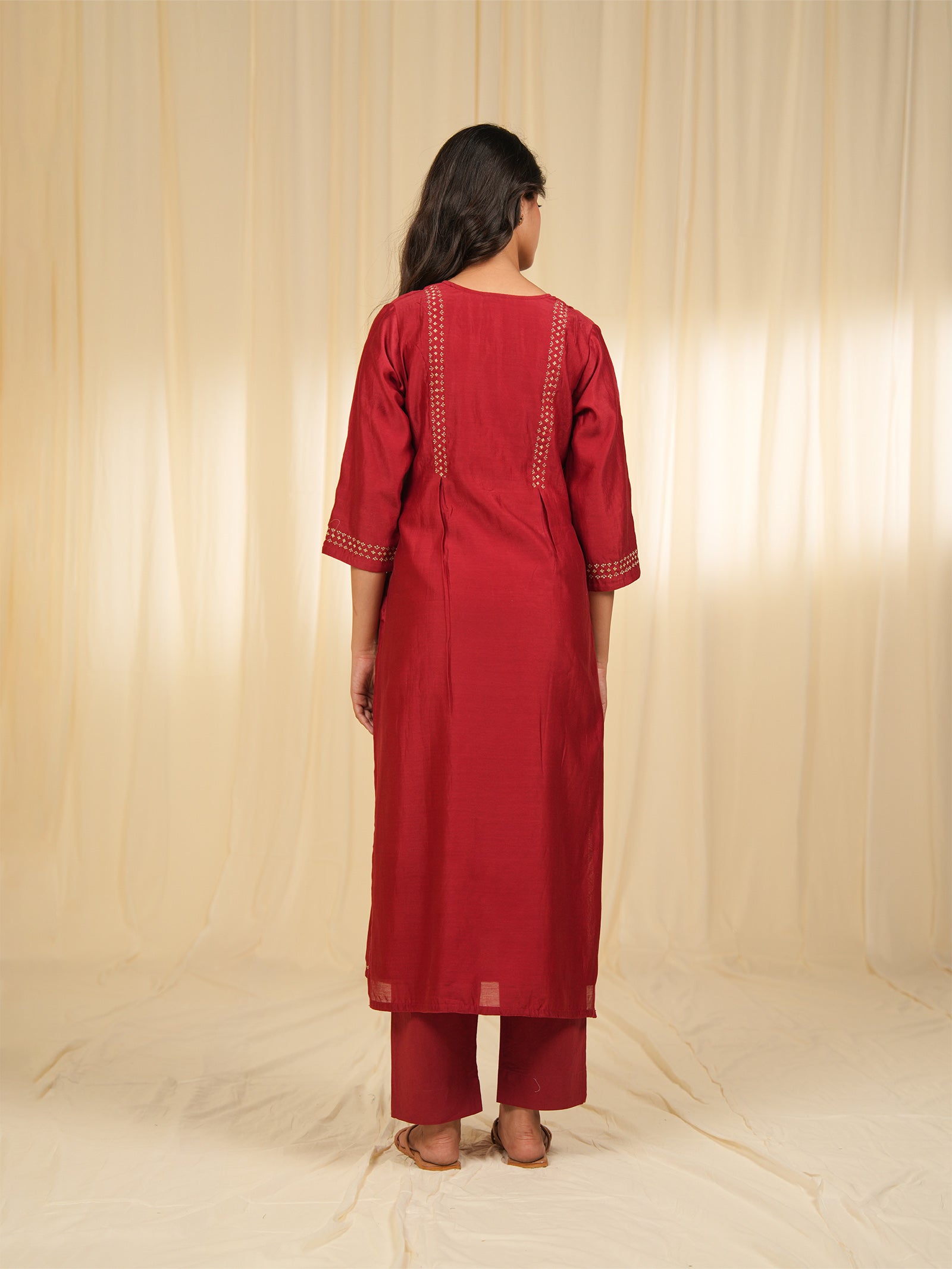 Filigree Red Chanderi Kurta