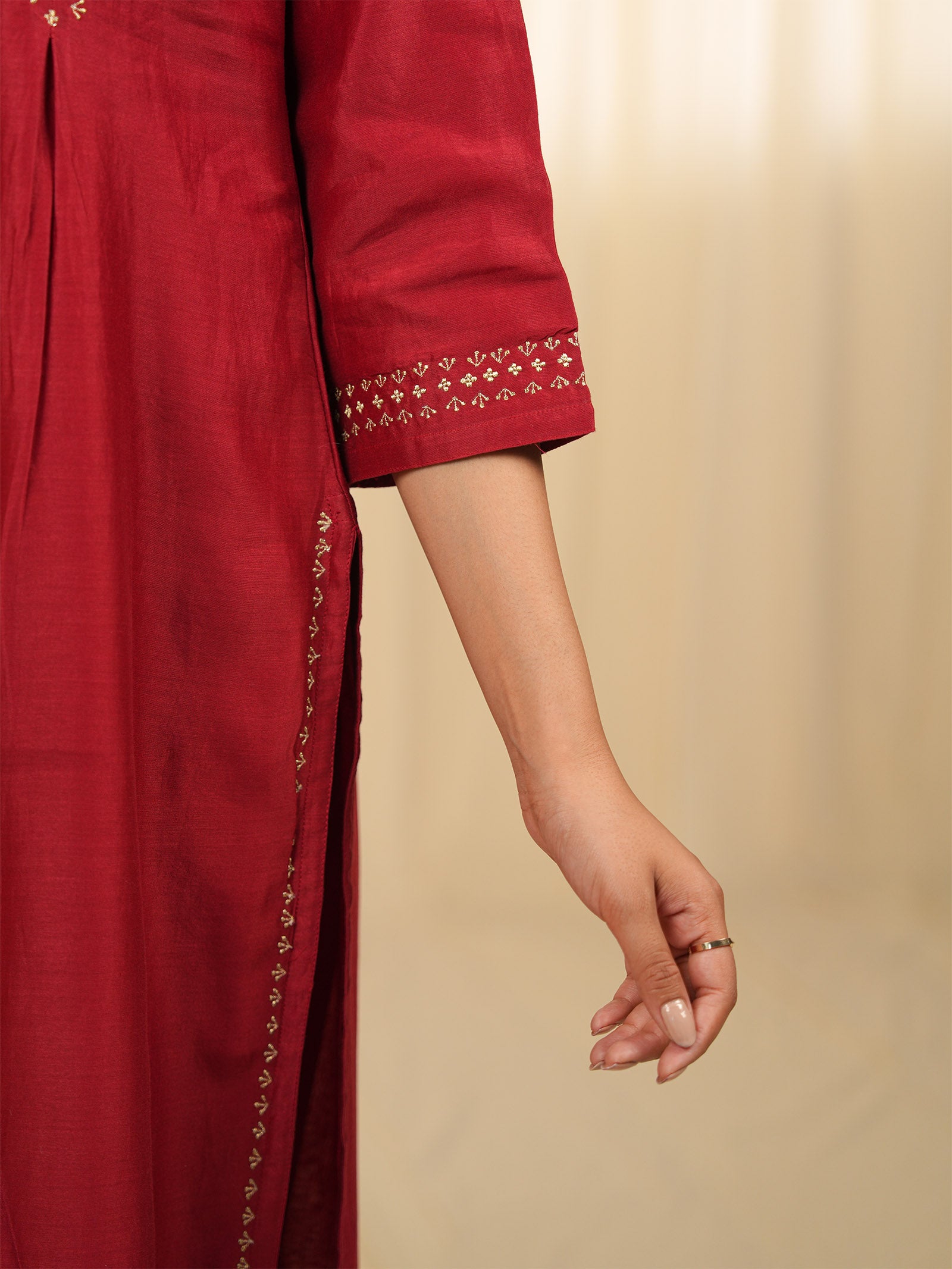 Filigree Red Chanderi Kurta