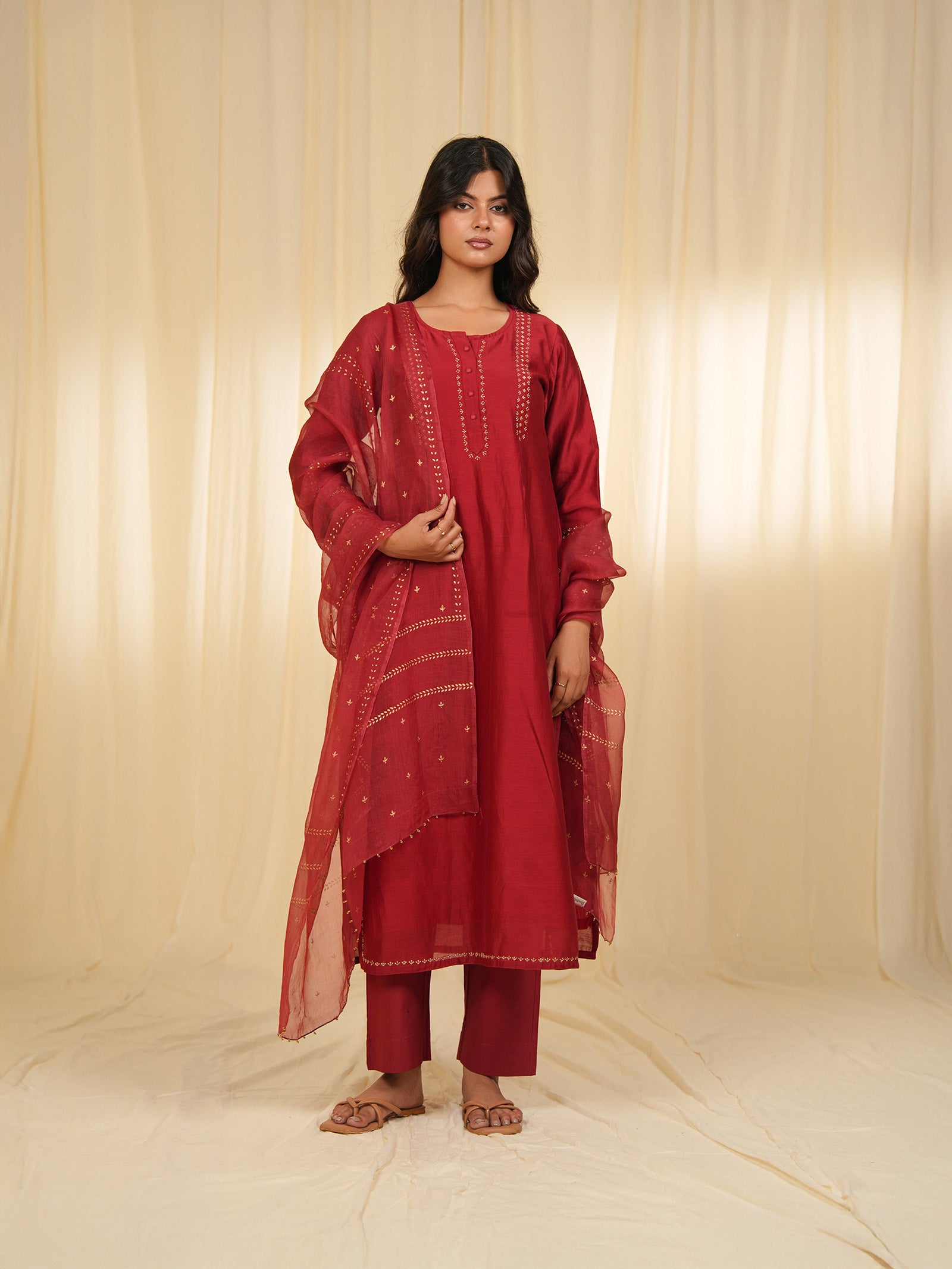 Filigree Red Chanderi Kurta