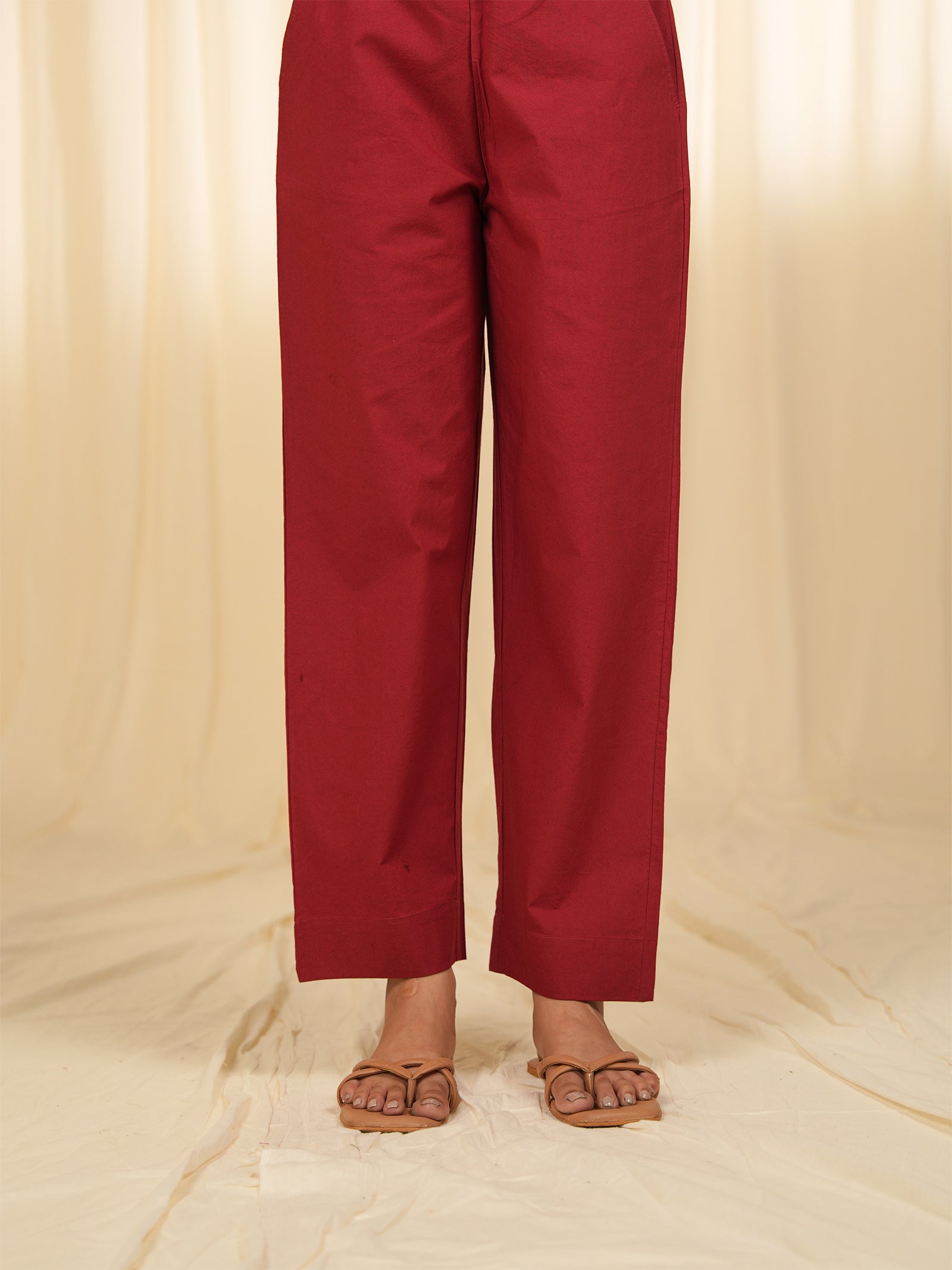 Filigree Red Cotton Straight Pants