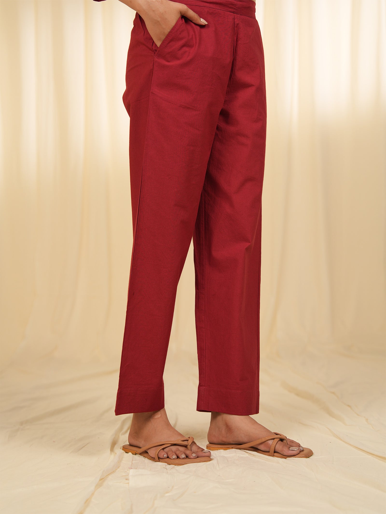 Filigree Red Cotton Straight Pants