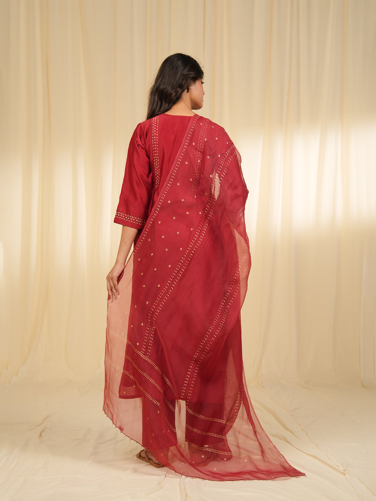 Filigree Red Organza Dupatta