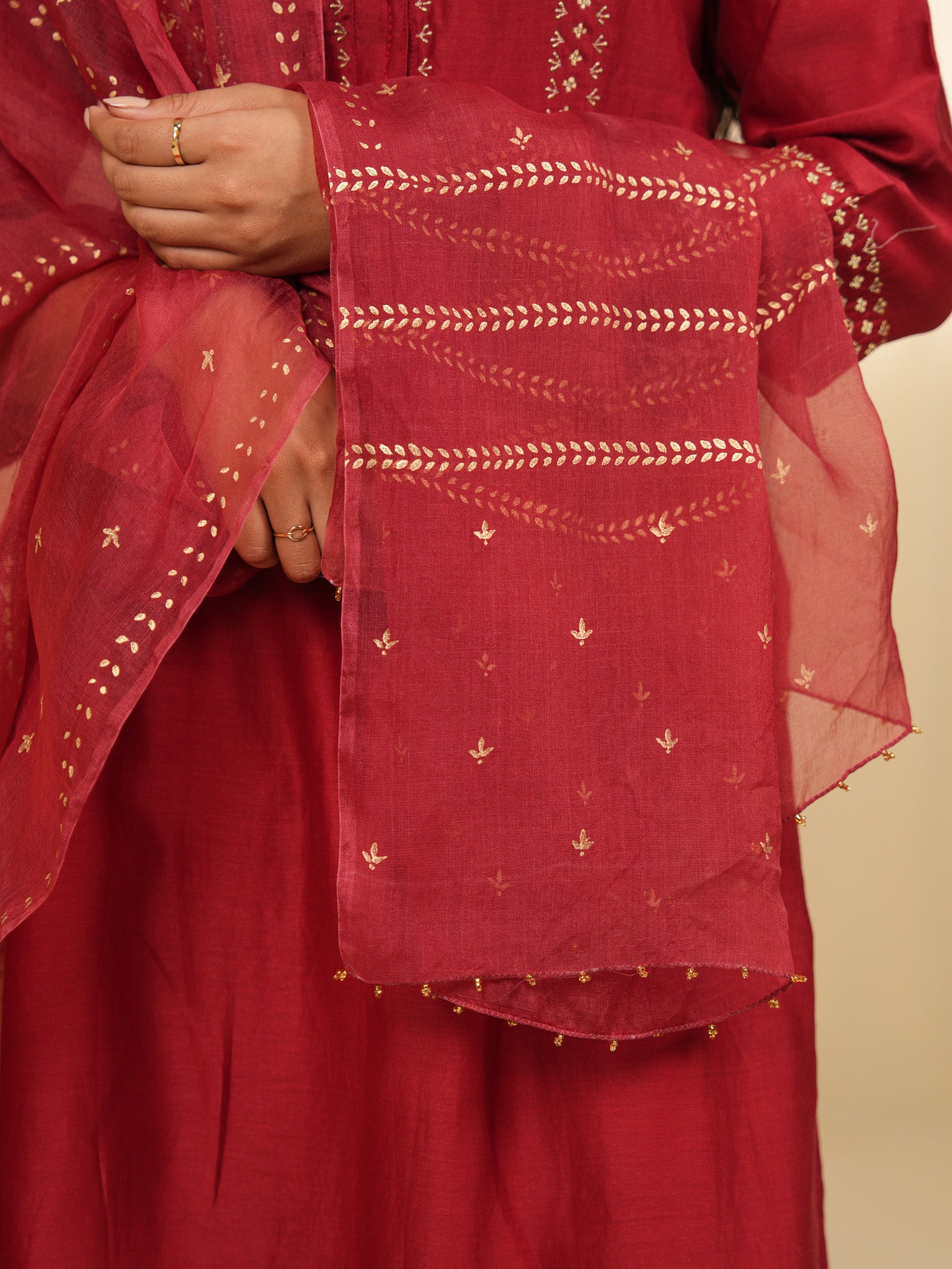Filigree Red Organza Dupatta