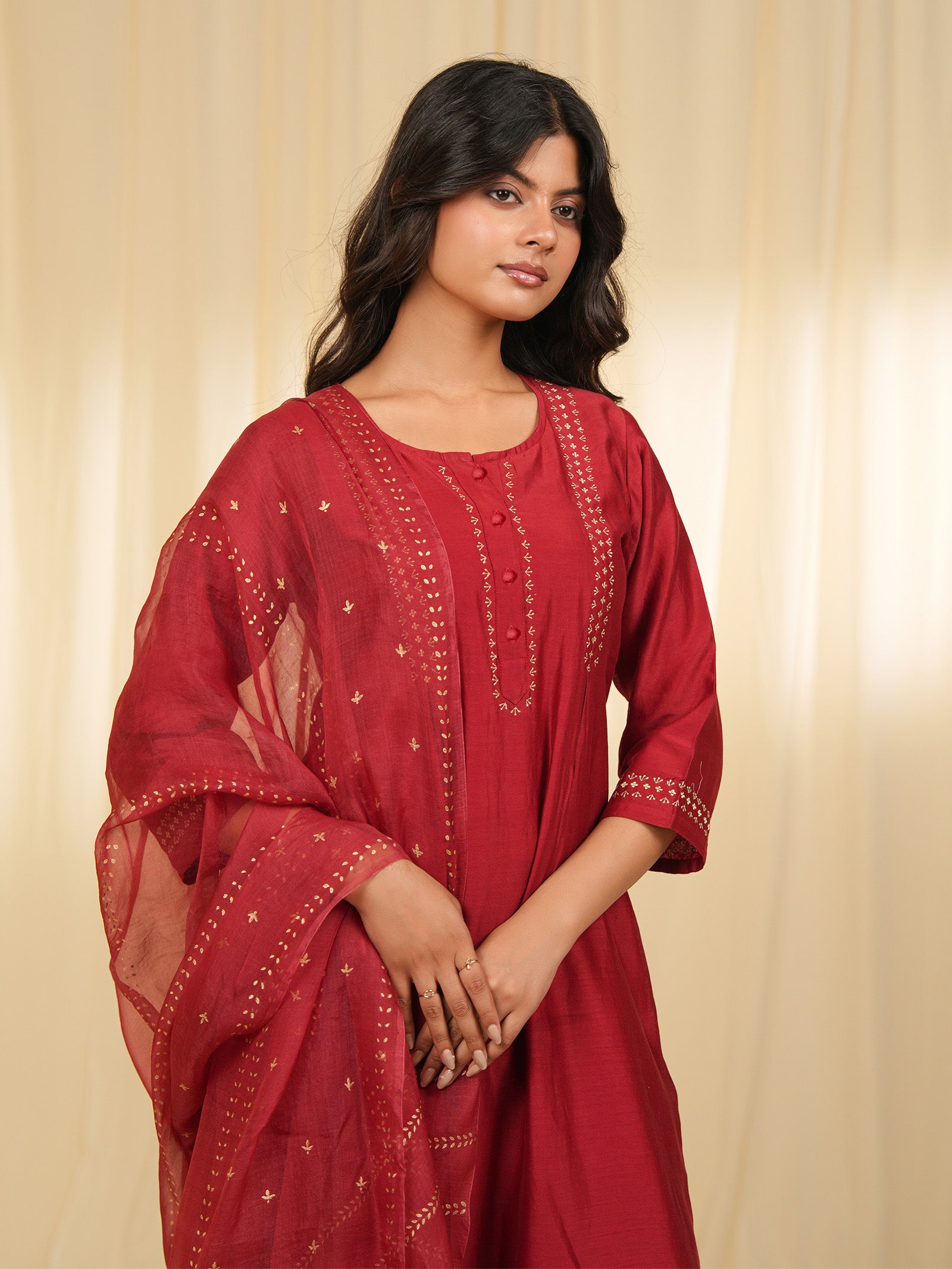 Filigree Red Organza Dupatta