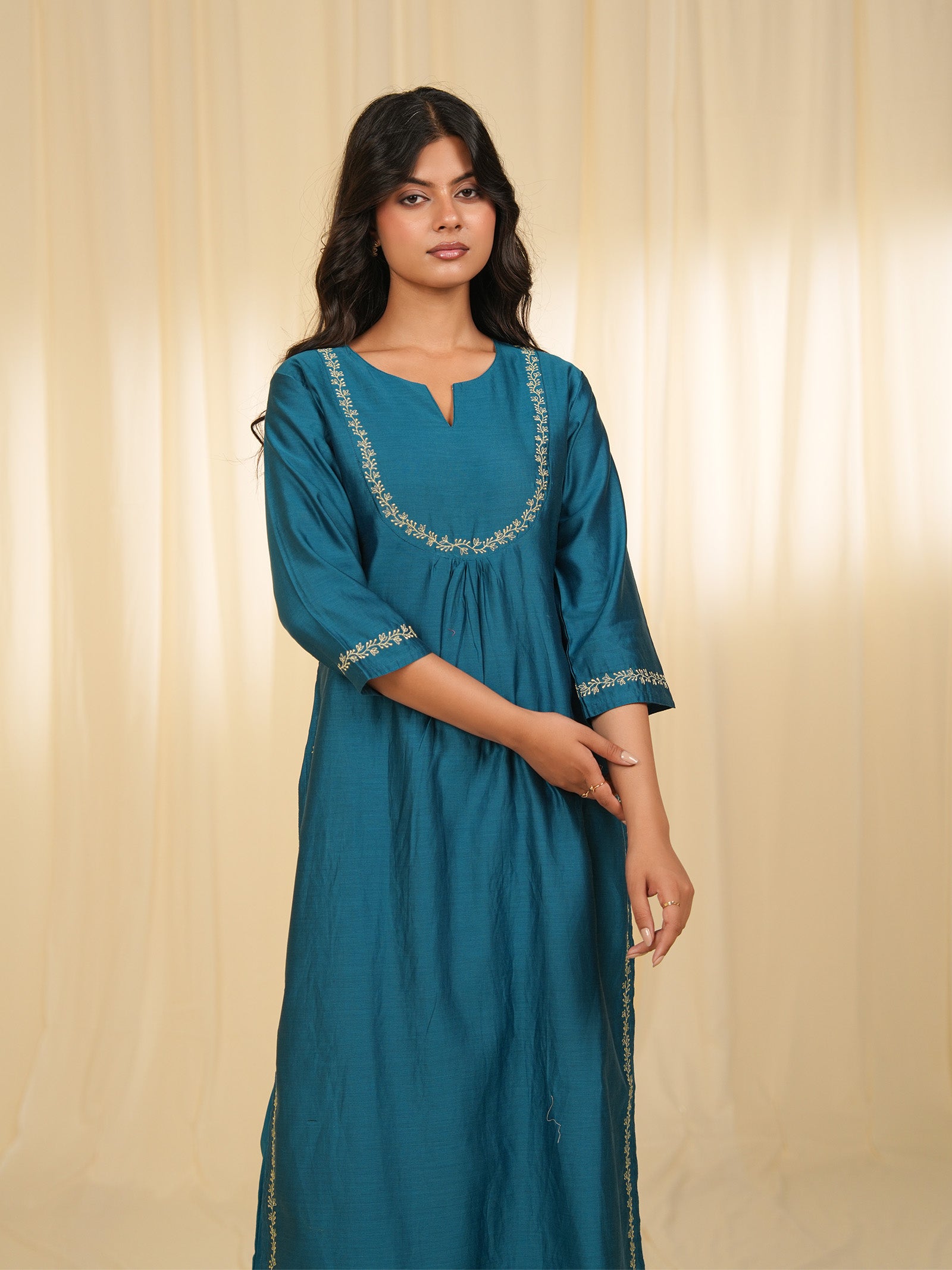 Filigree Teal Chanderi Kurta