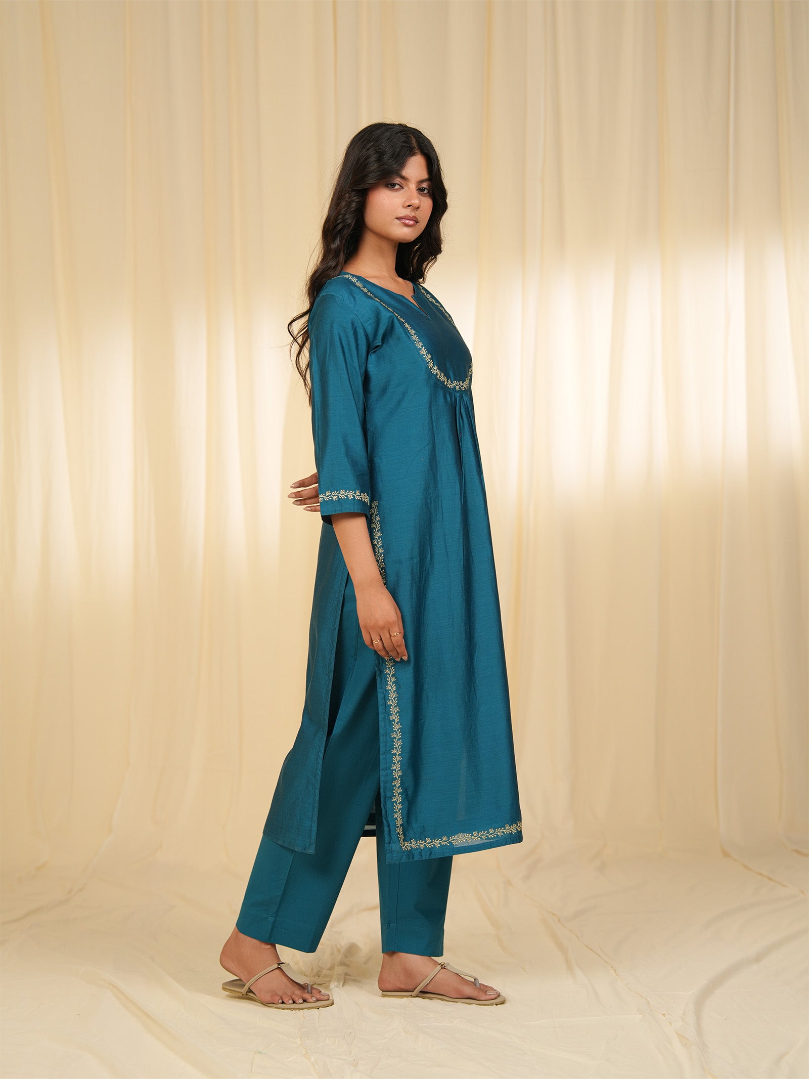 Filigree Teal Chanderi Kurta