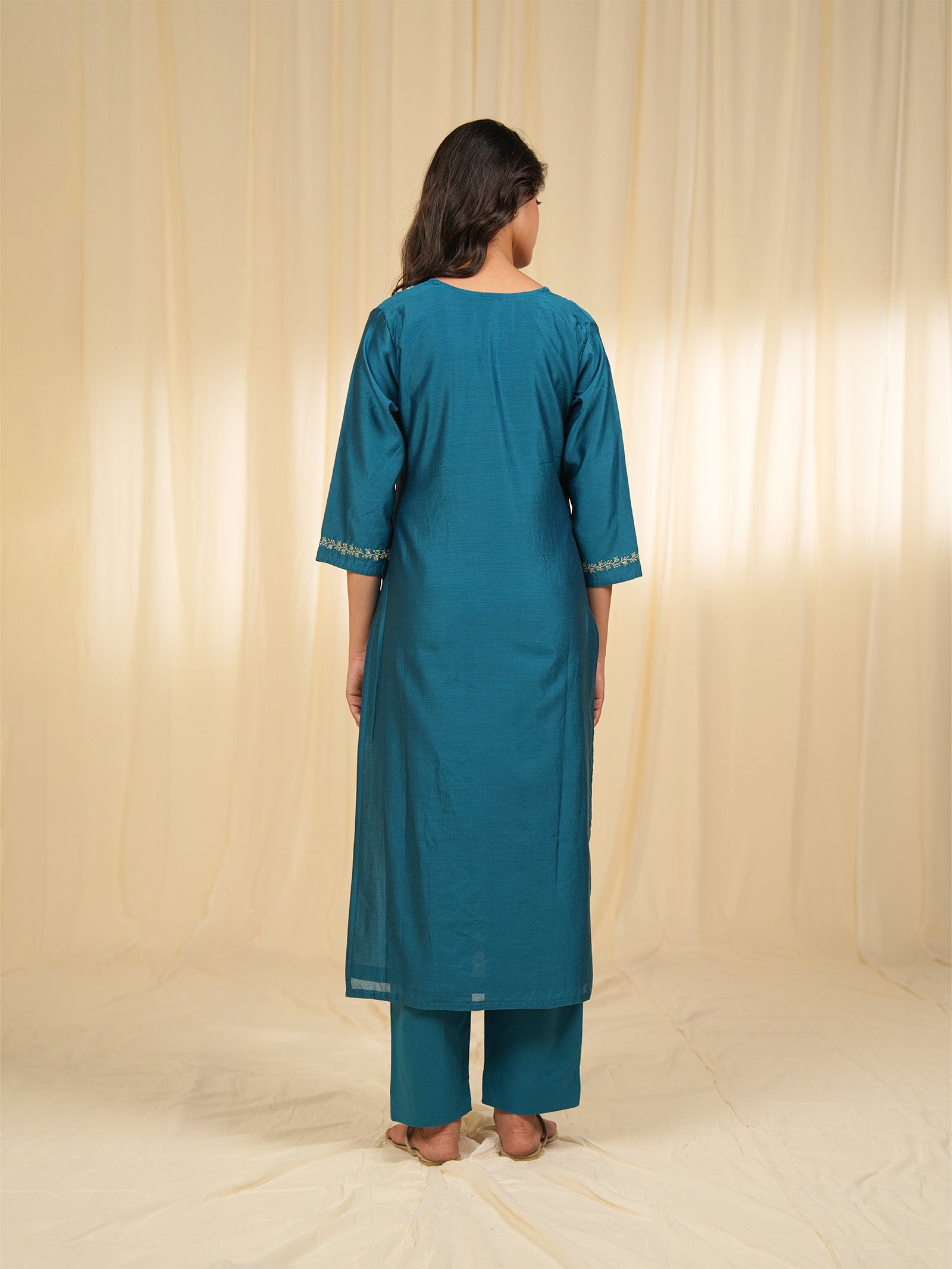 Filigree Teal Chanderi Kurta
