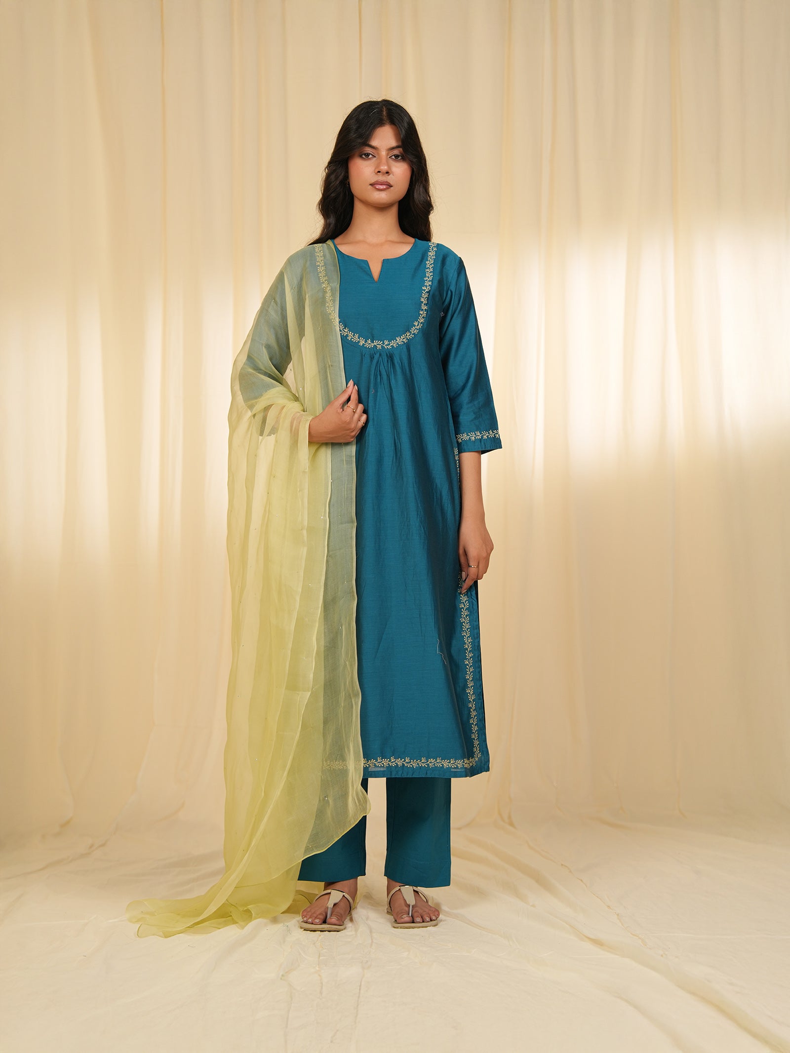 Filigree Teal Chanderi Kurta