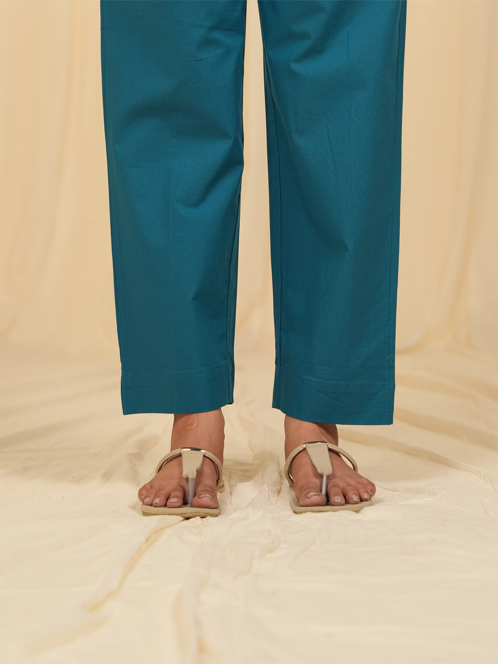 Filigree Teal Cotton Straight Pants
