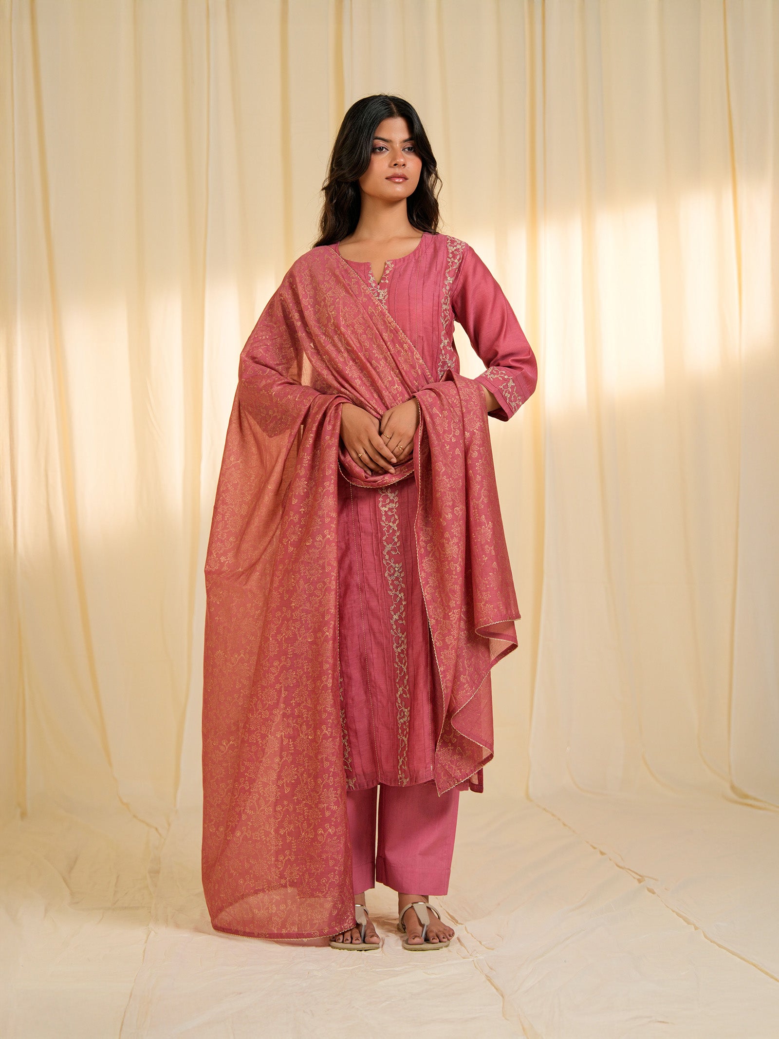 Filigree Vintage Rose Chanderi Dupatta