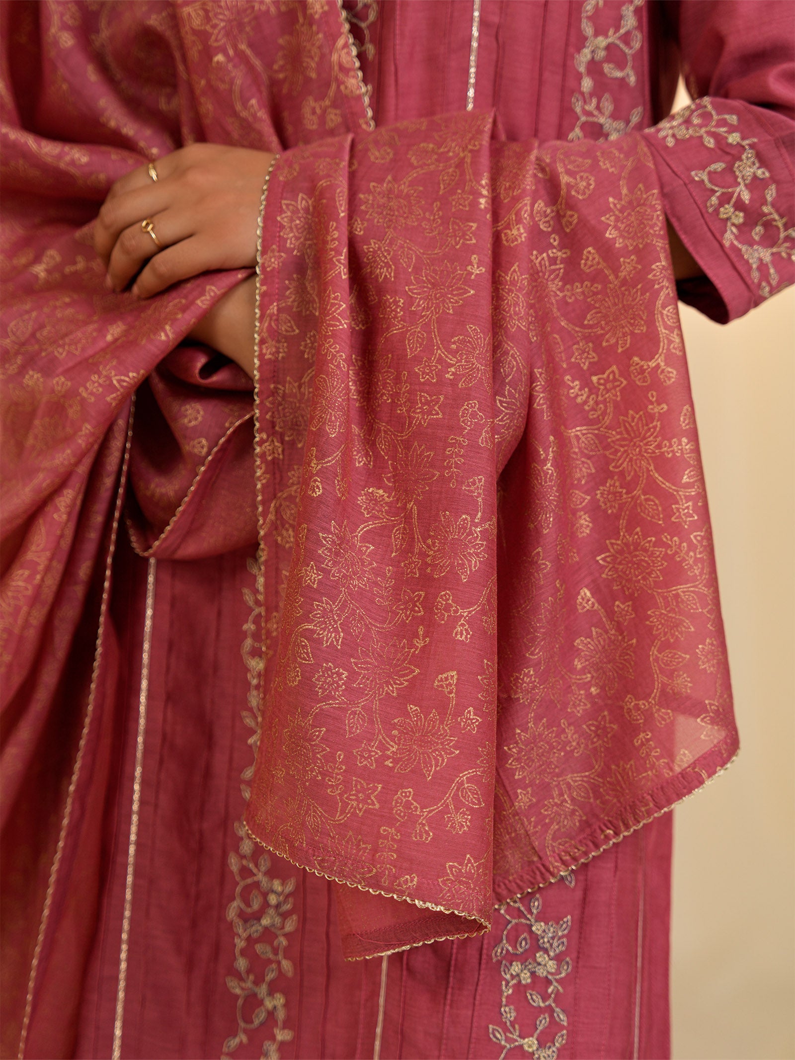 Filigree Vintage Rose Chanderi Dupatta