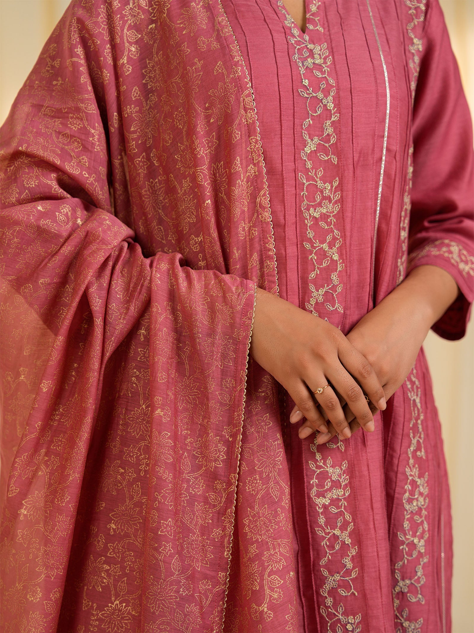 Filigree Vintage Rose Chanderi Dupatta