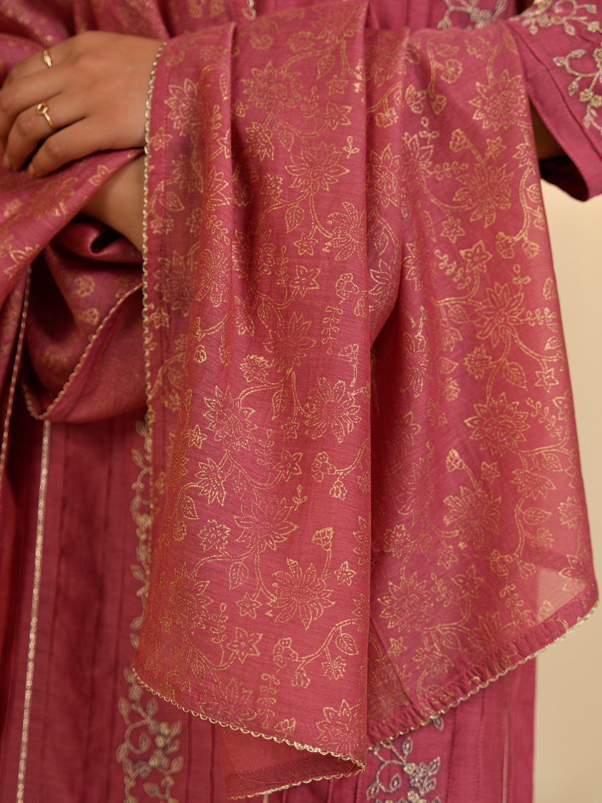 Filigree Vintage Rose Chanderi Dupatta