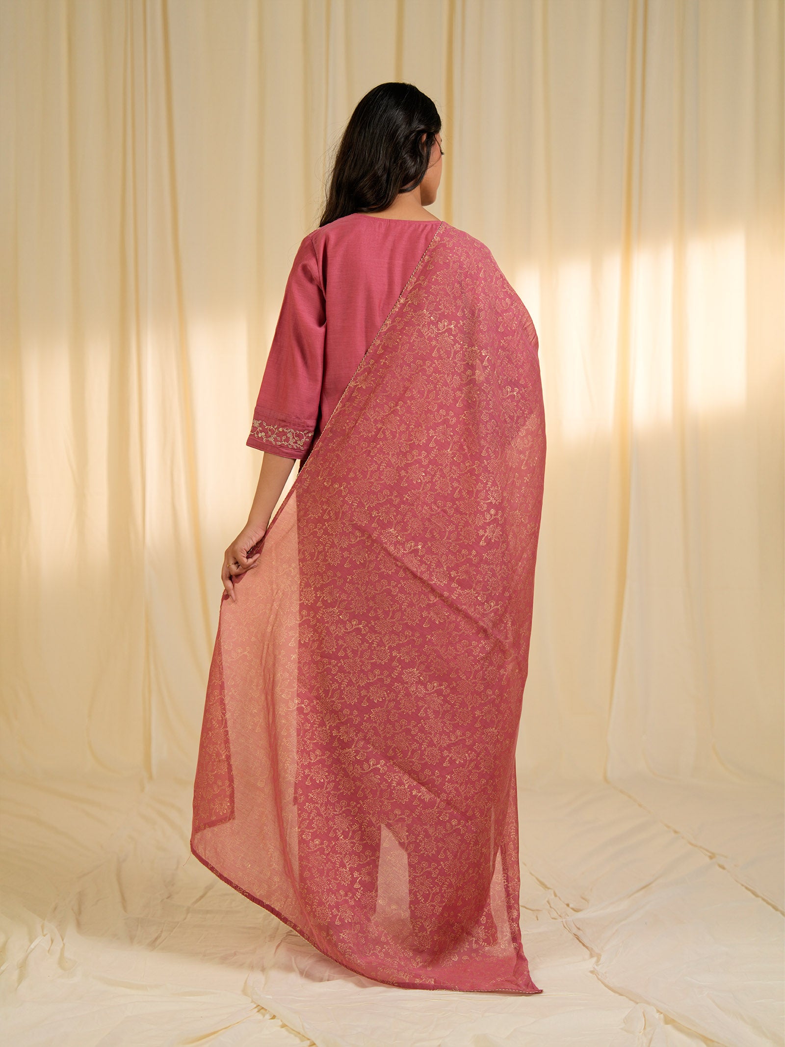 Filigree Vintage Rose Chanderi Dupatta