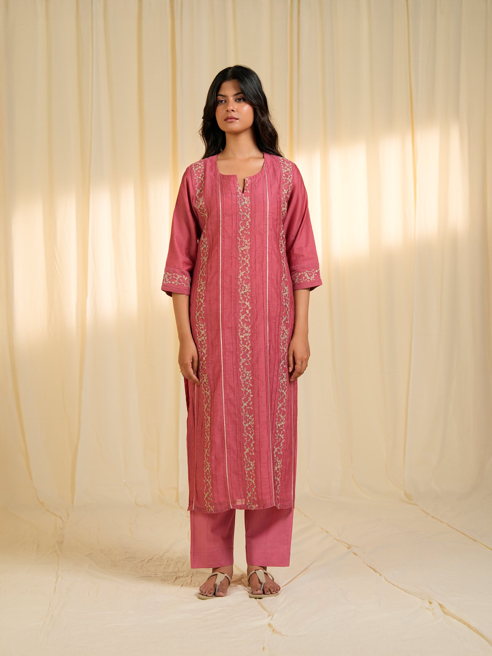 Filigree Vintage Rose Chanderi Kurta