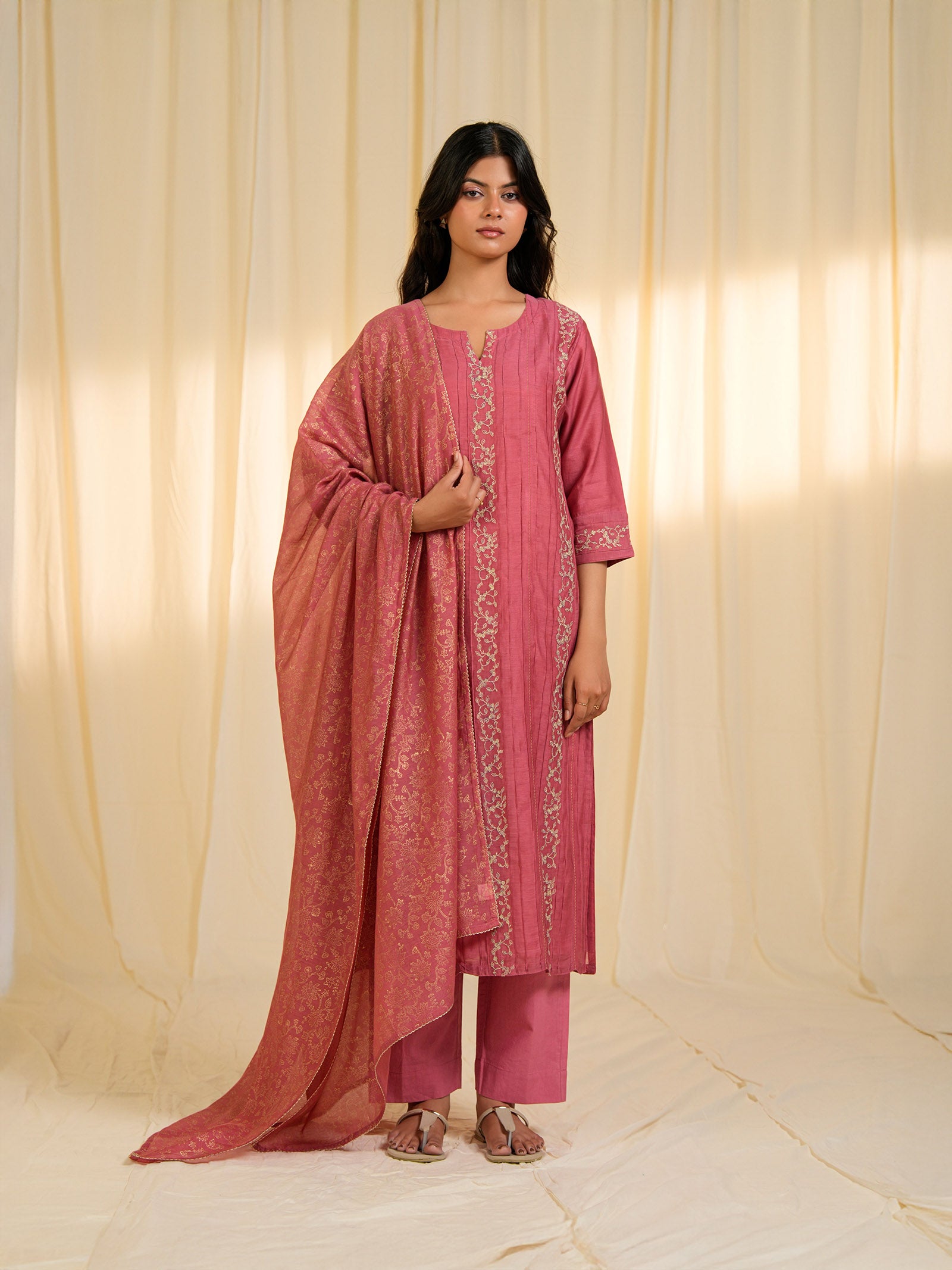 Filigree Vintage Rose Chanderi Kurta