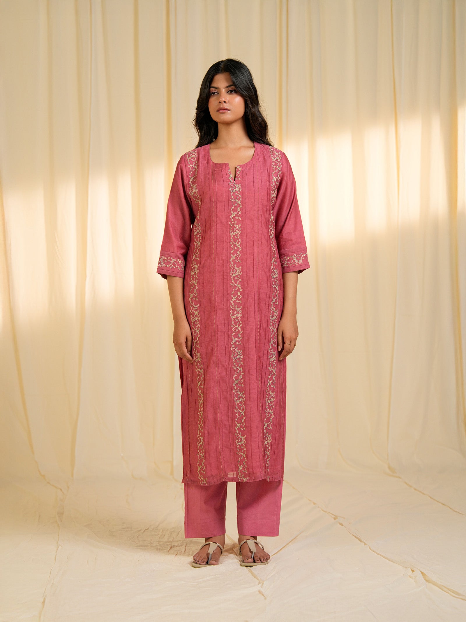 Filigree Vintage Rose Chanderi Kurta