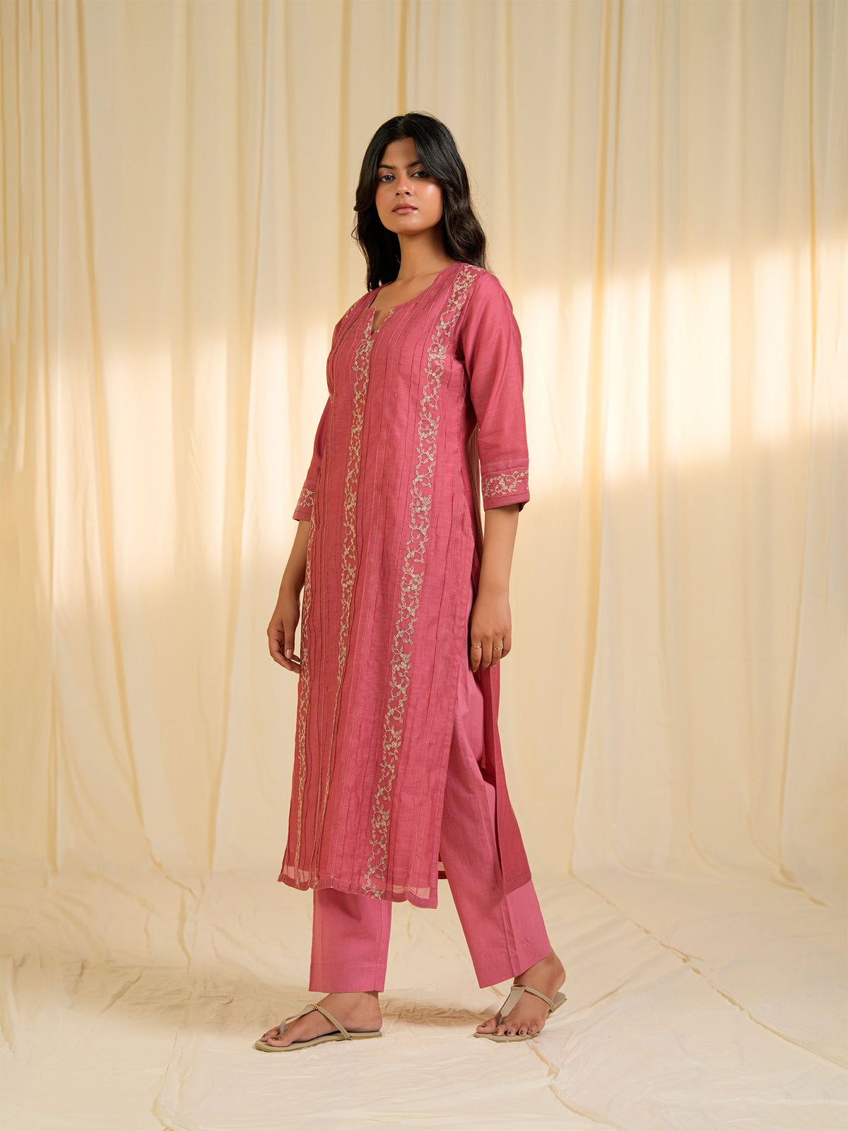 Filigree Vintage Rose Chanderi Kurta