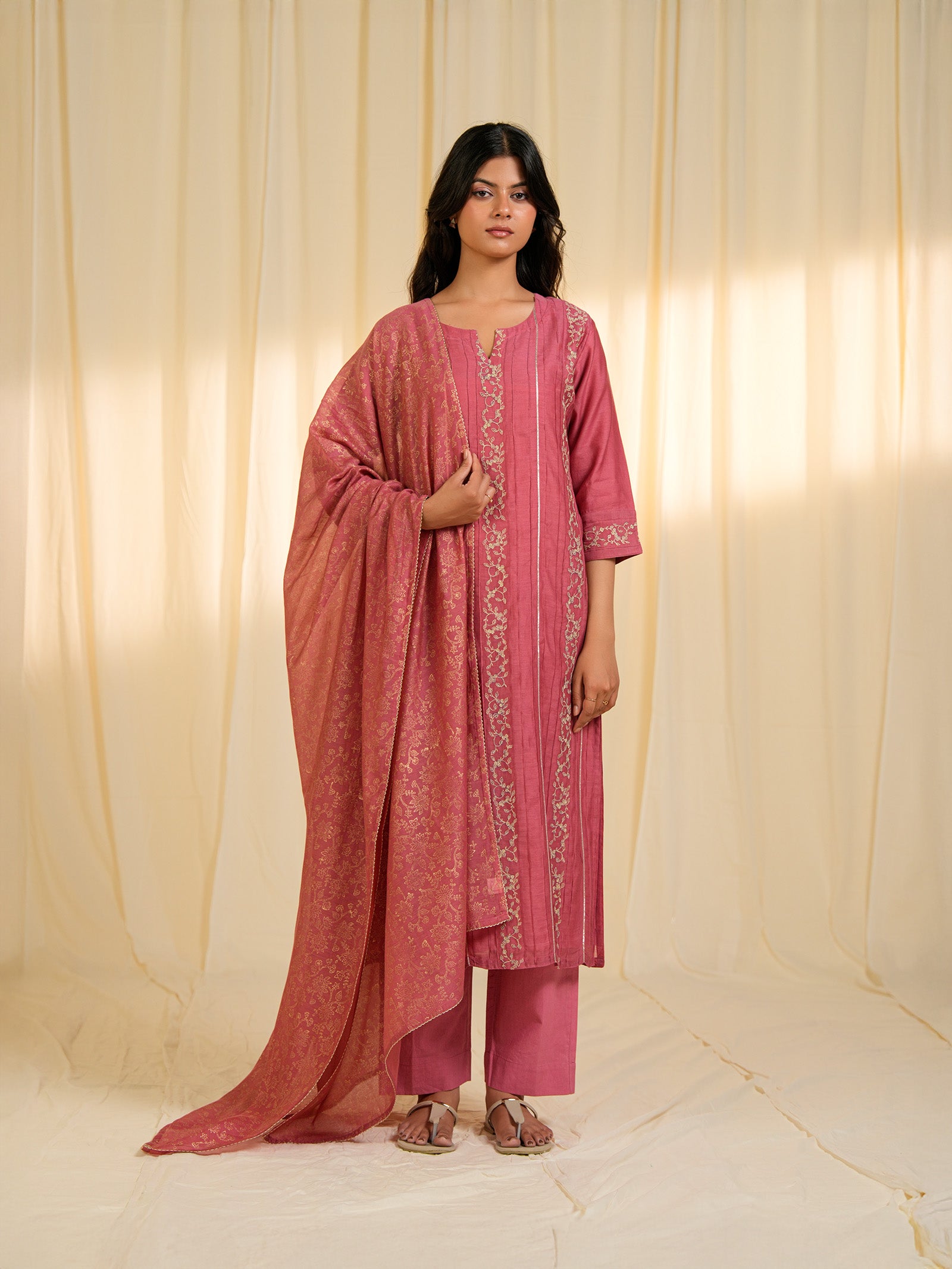 Filigree Vintage Rose Chanderi Kurta