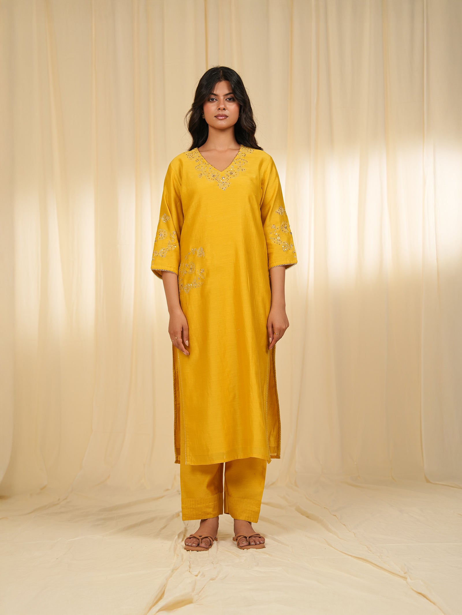 Filigree Yellow Chanderi Kurta