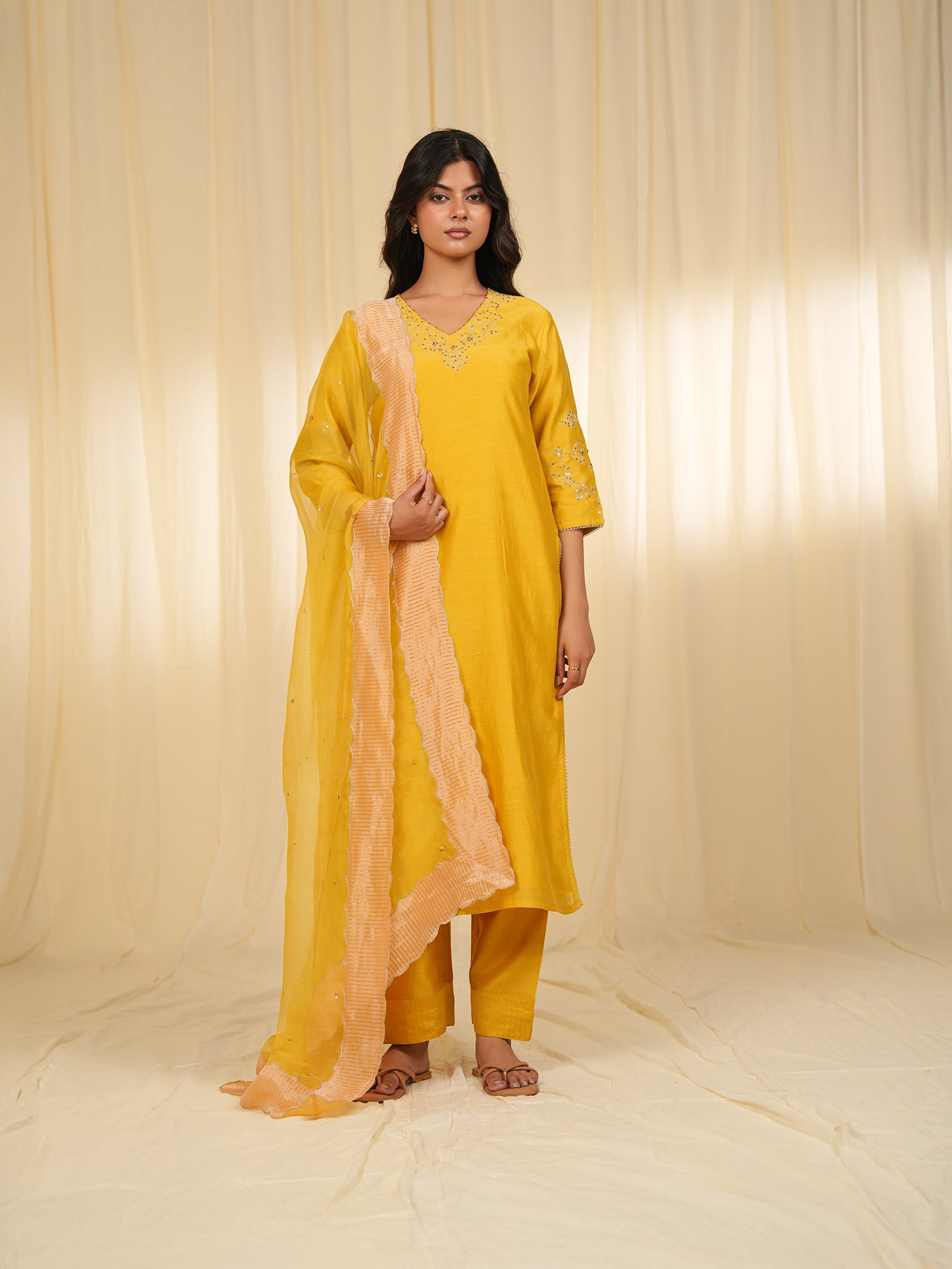 Filigree Yellow Chanderi Kurta