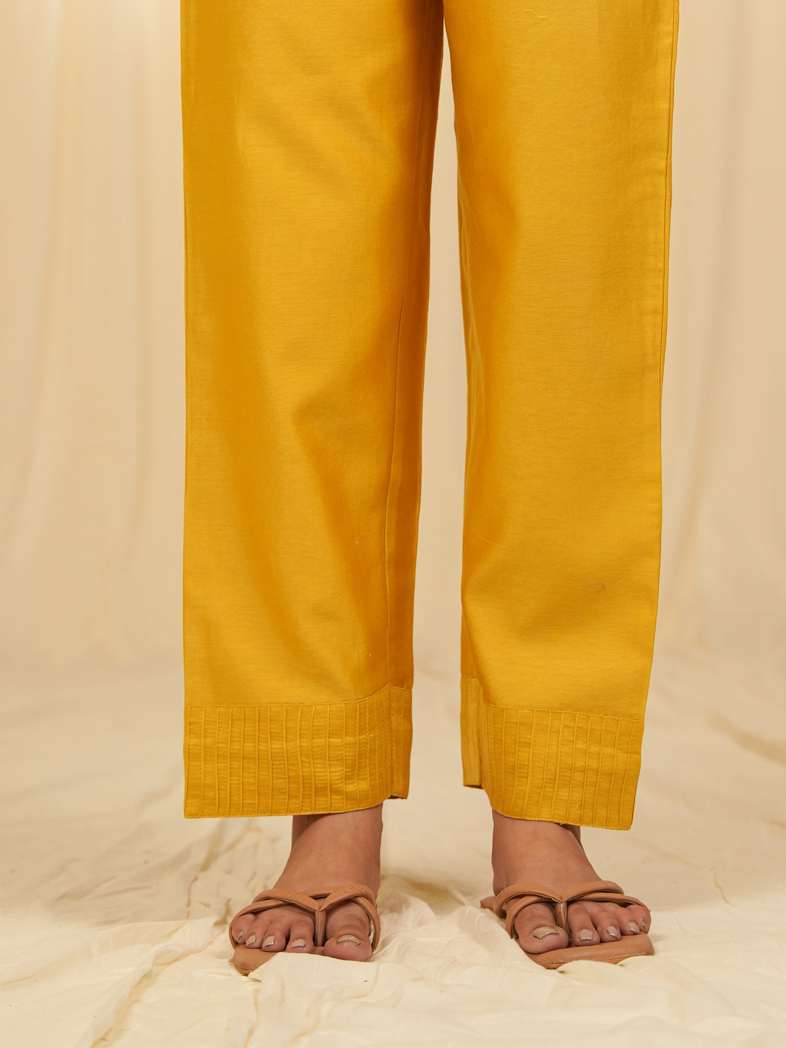 Filigree Yellow Chanderi Straight Pants