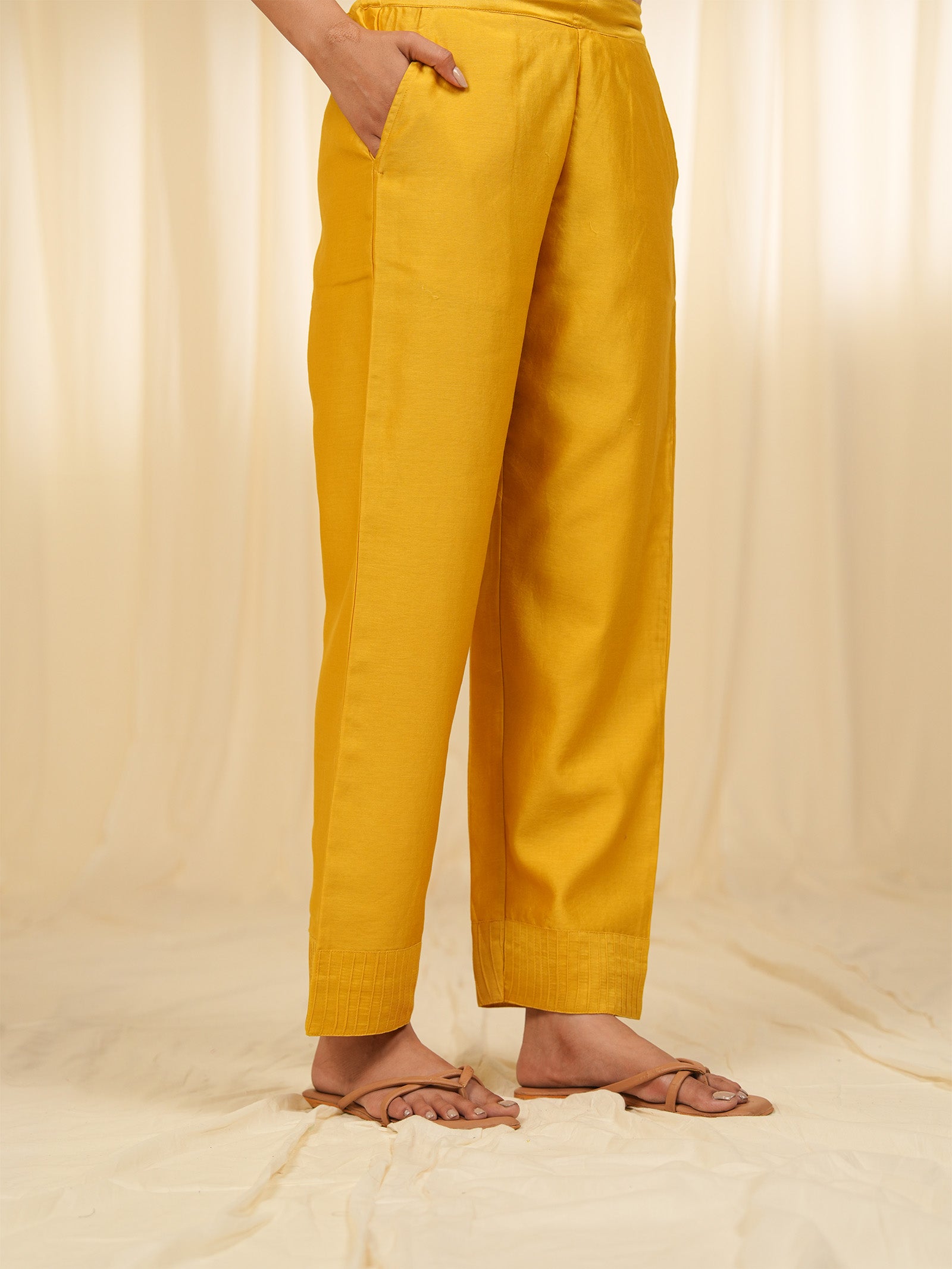 Filigree Yellow Chanderi Straight Pants