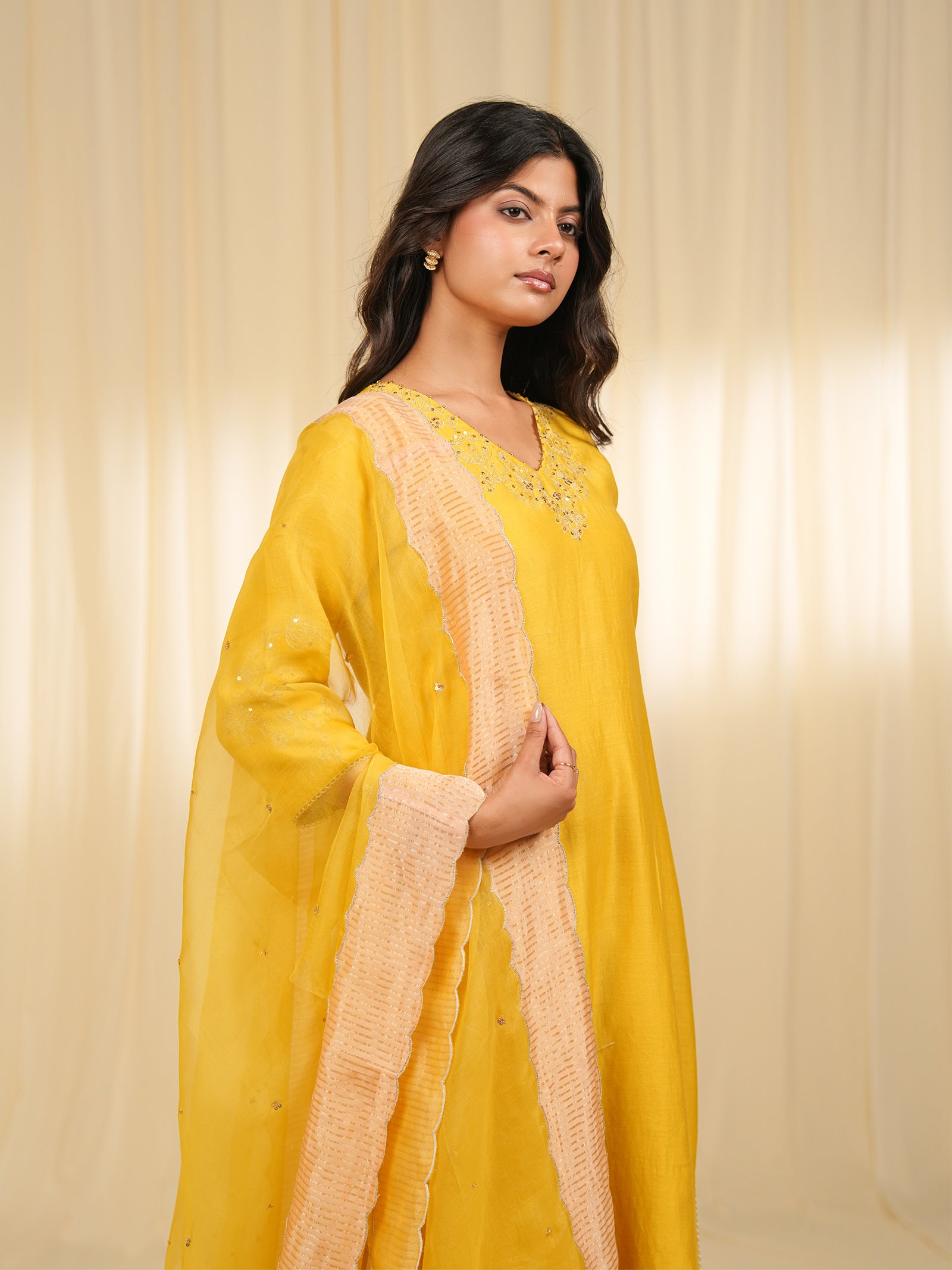 Filigree Yellow Organza Dupatta