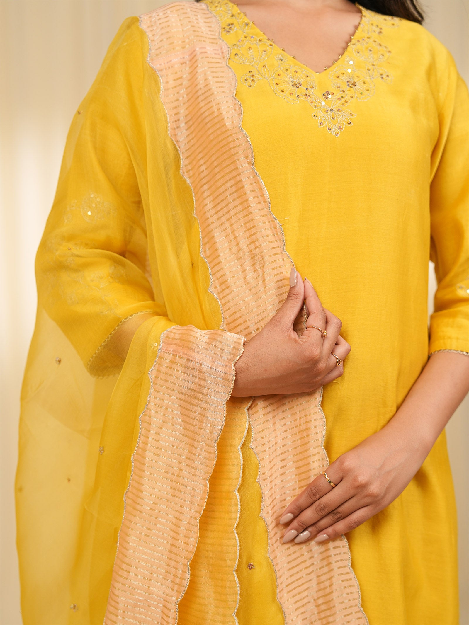 Filigree Yellow Organza Dupatta