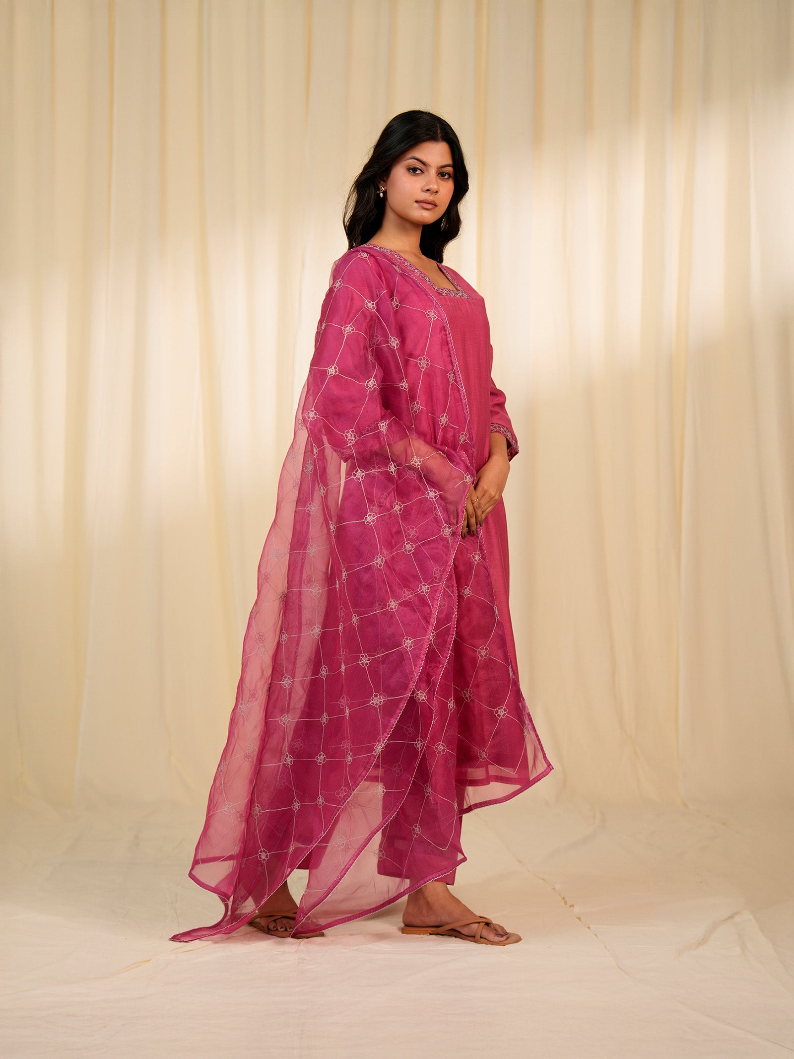 Filigree Pink Organza Dupatta