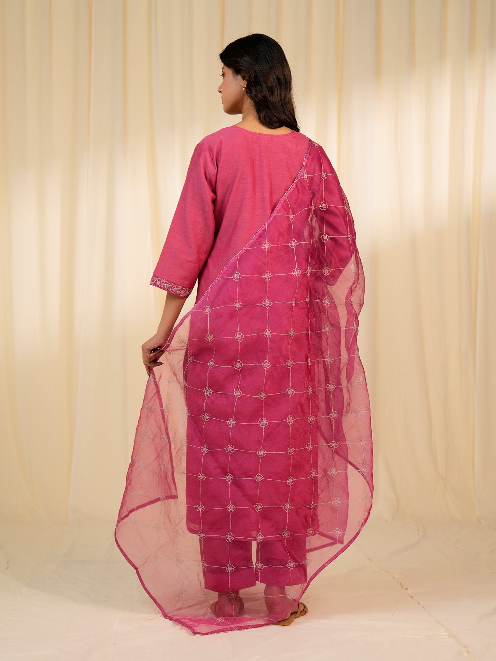 Filigree Pink Organza Dupatta