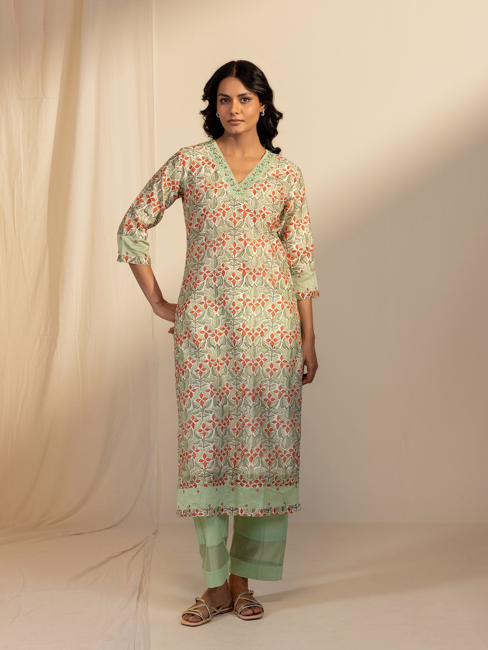 Earthy Green Chanderi Kurta