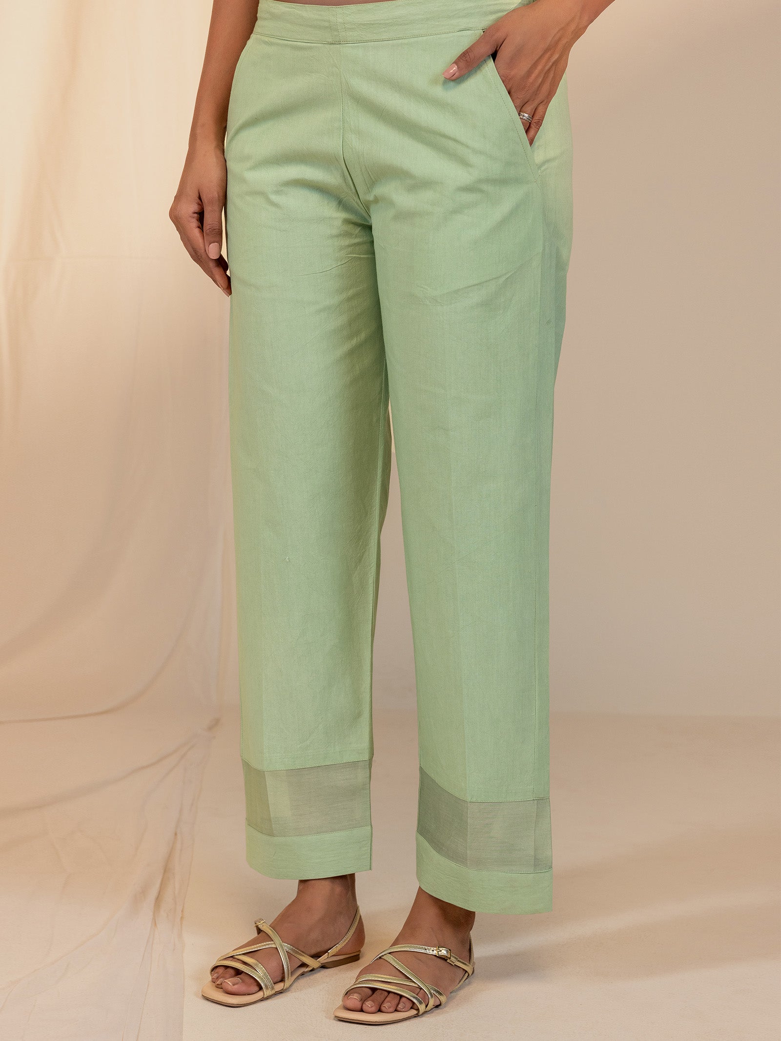 Earthy Green Cotton Straight Pant