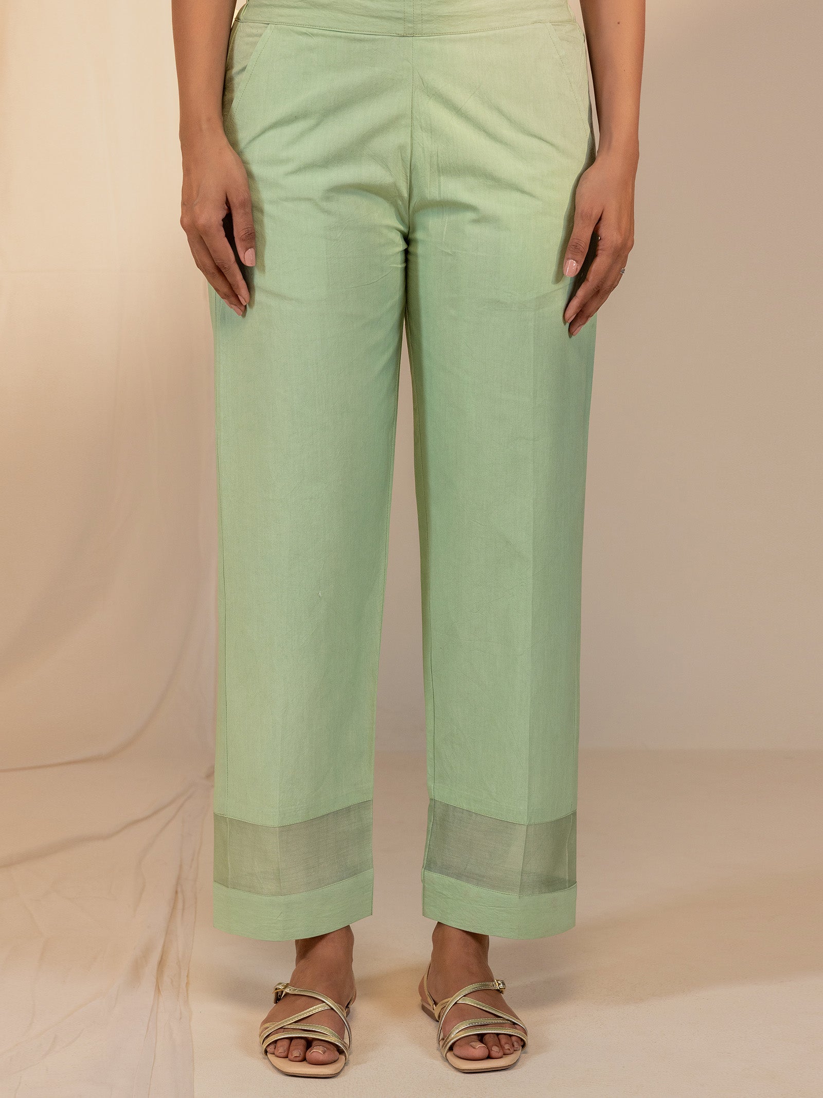 Earthy Green Cotton Straight Pant