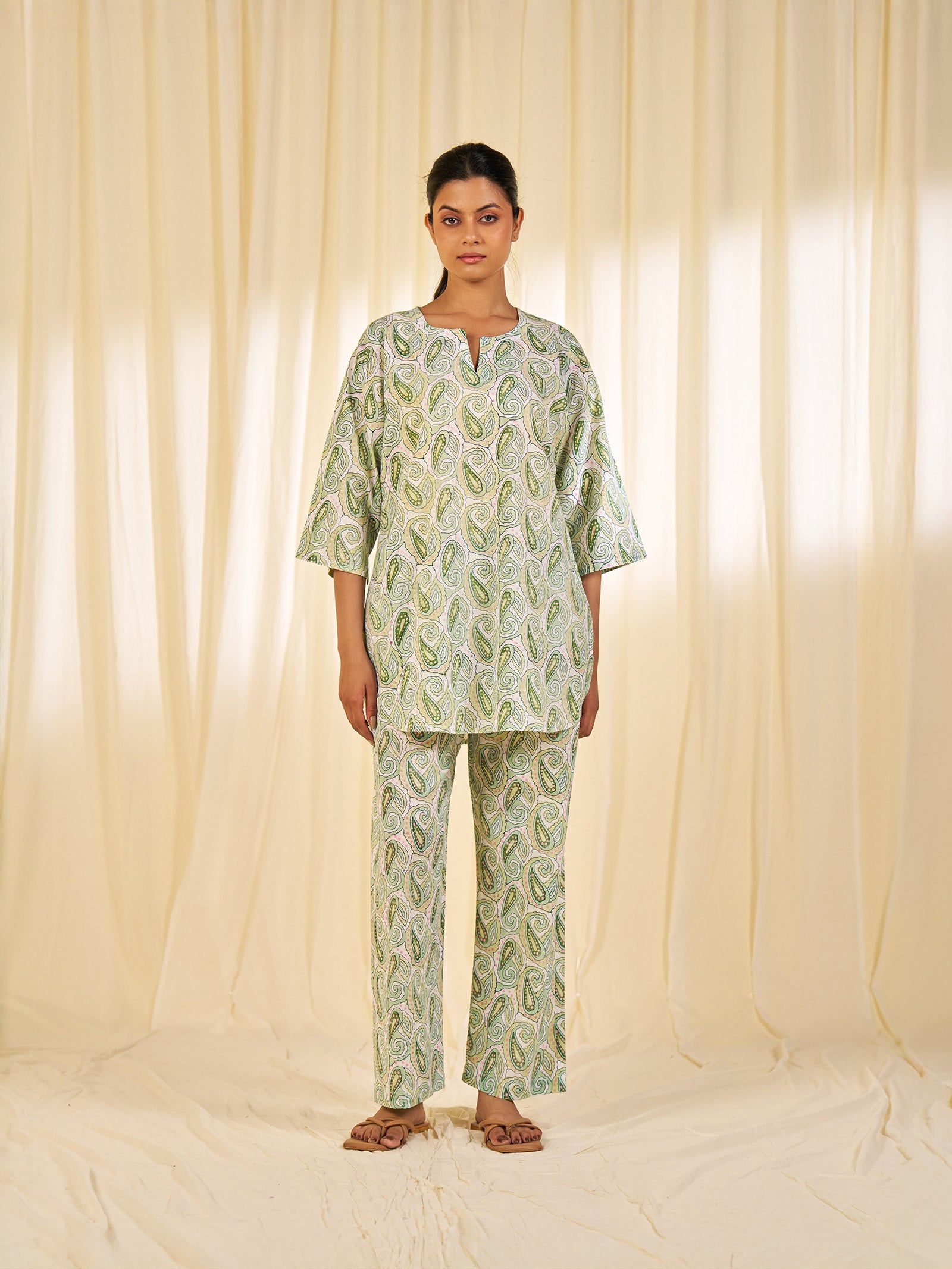 Green Paisley Cotton Night Suit